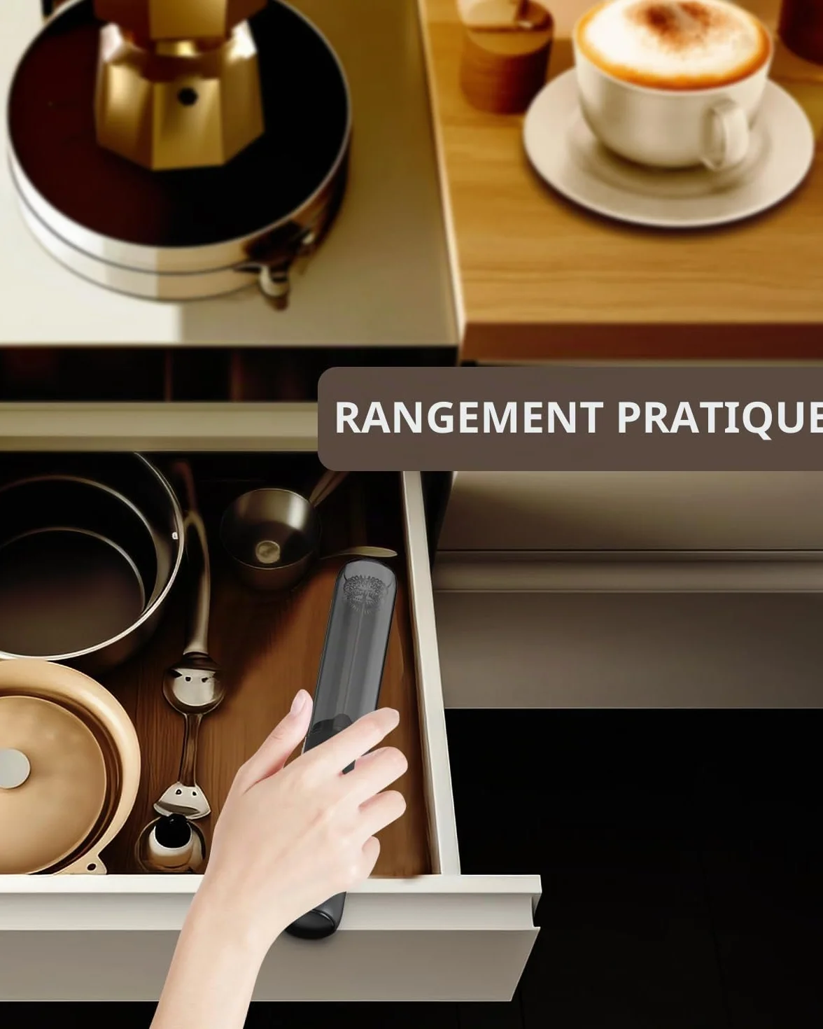 Mousseur à Lait Électrique Rechargeable sans Fil pour Café Latte Cappuccino Noir