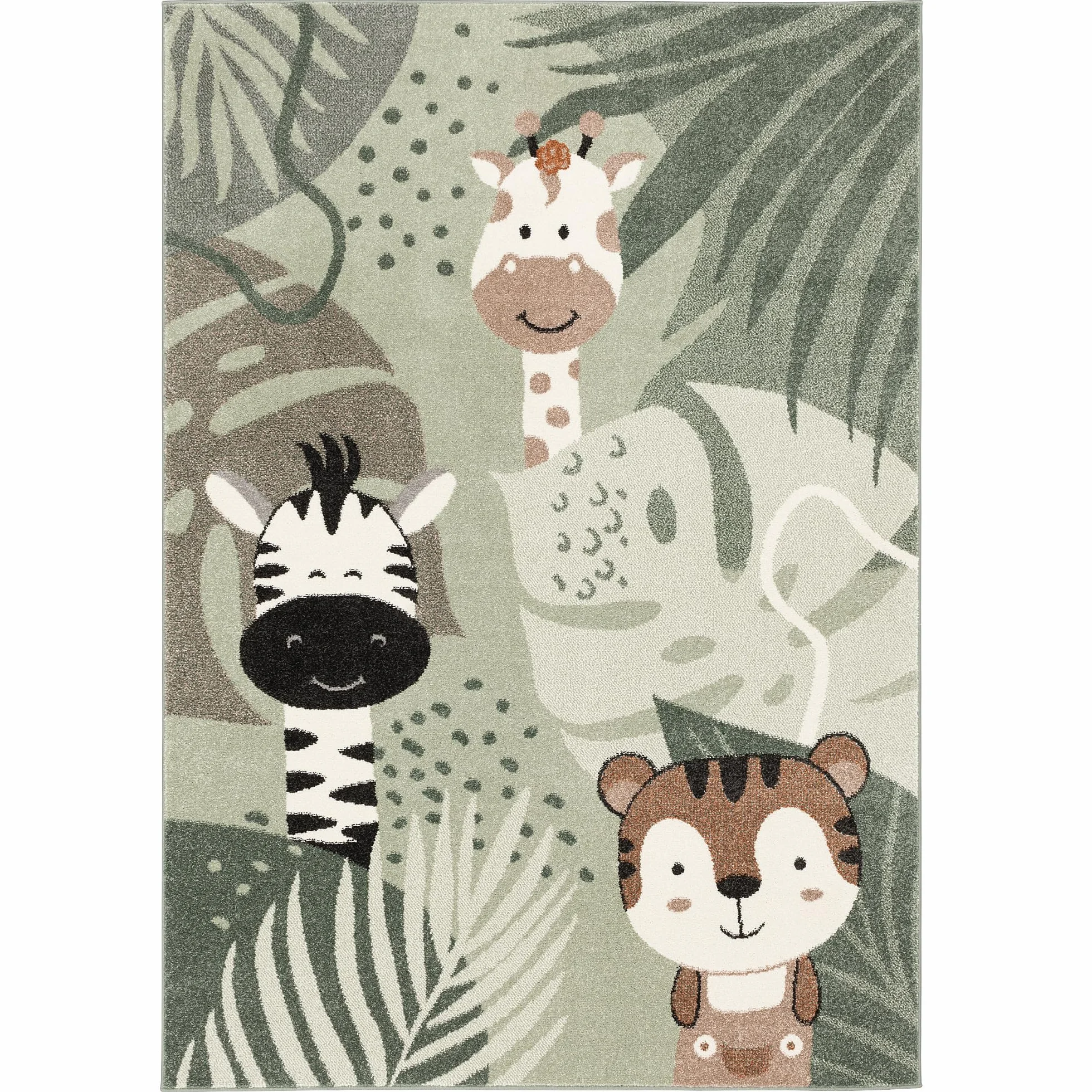 Pergamon Softstar Kids - Tapis pour Enfants - Les Amis du Safari Vert Menthe - 5 Tailles