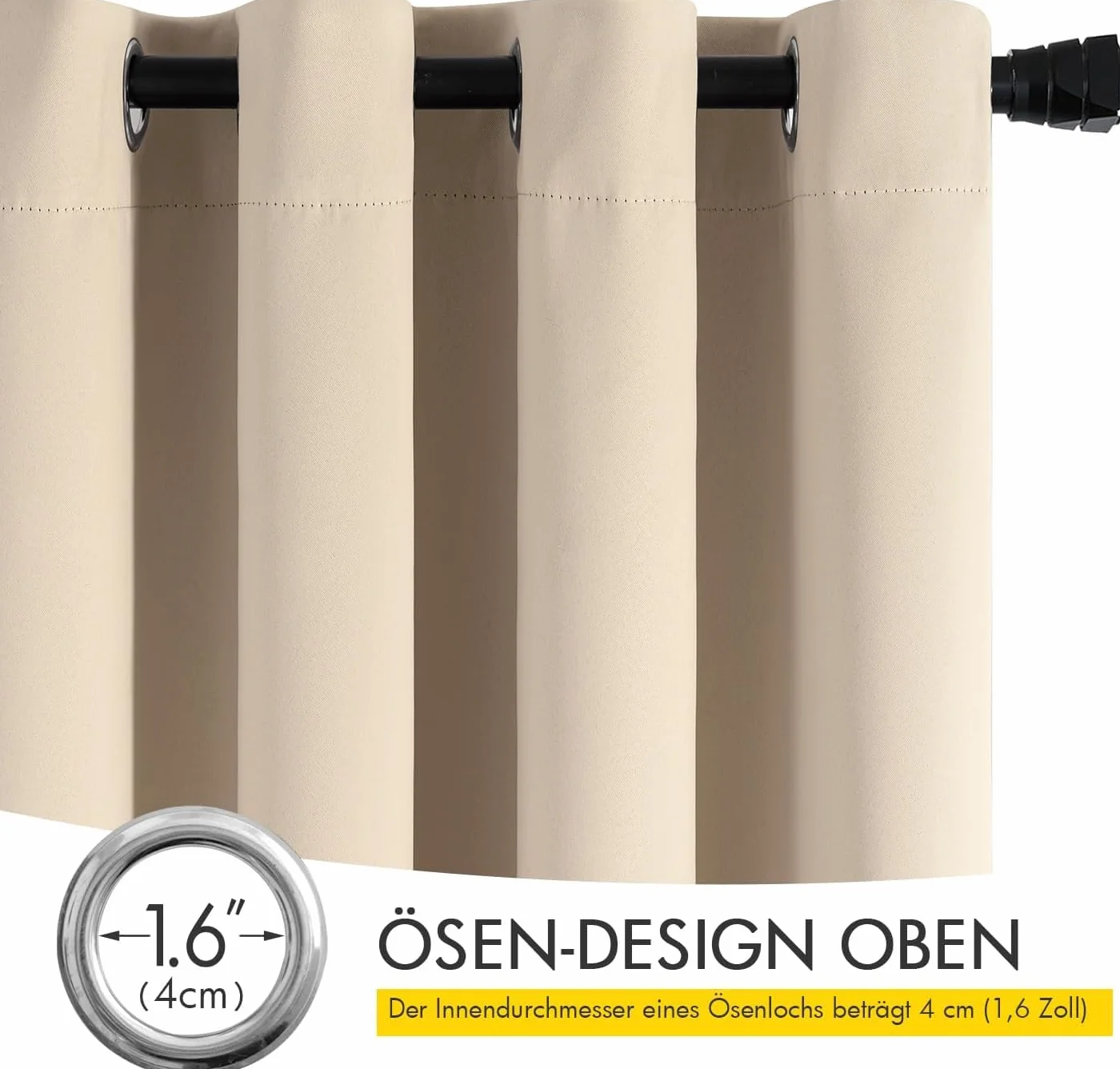 MIULEE Rideaux Occultant Beige Isolant Thermique 140x225cm 1 Pièce à Oeillets