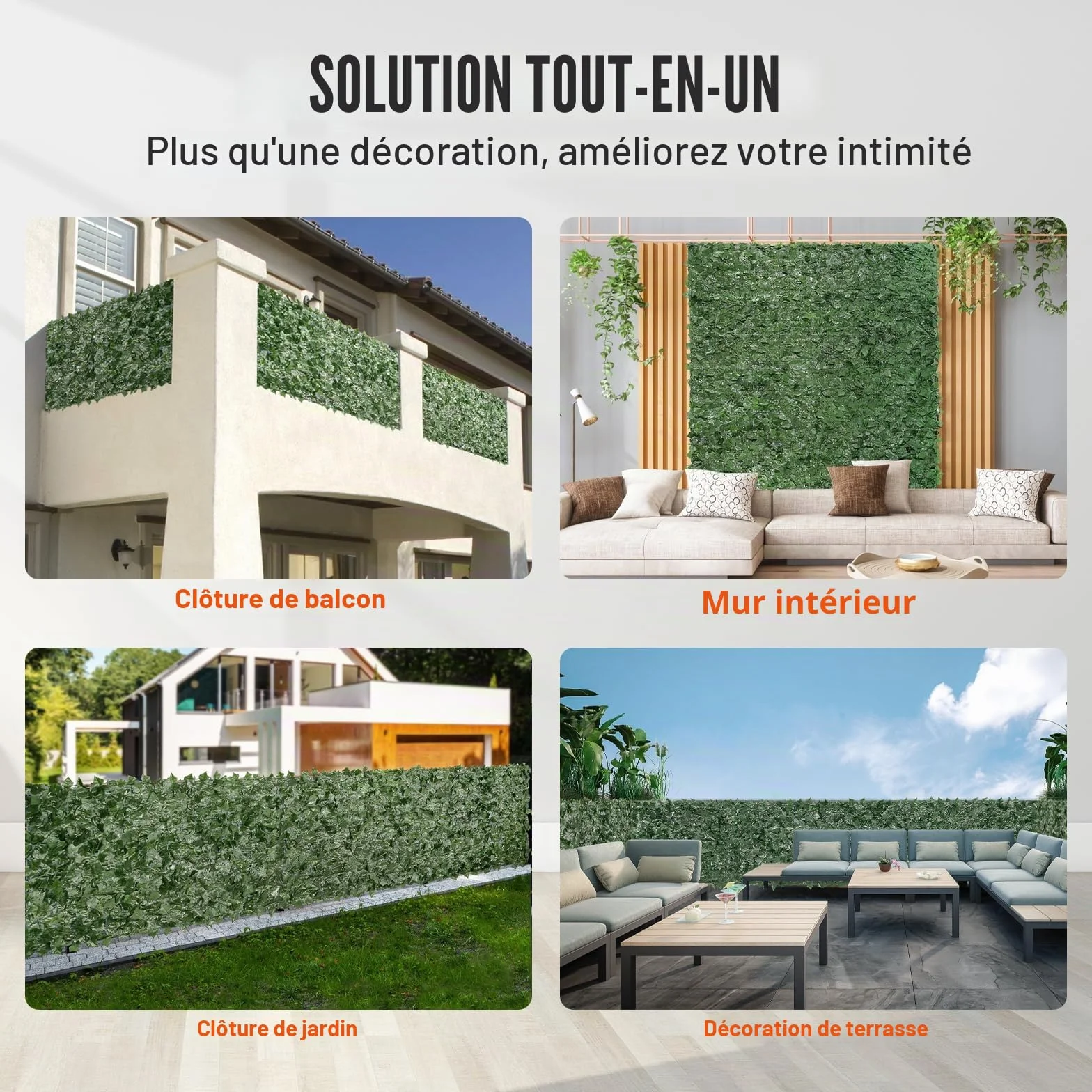 VEVOR Haie Artificielle 150x300 cm Brise-Vue Clôture Lierre Artificiel Intimité Support Tissu Maillé Joint Renforcé Déco Fausses Feuilles Jardin Extérieur