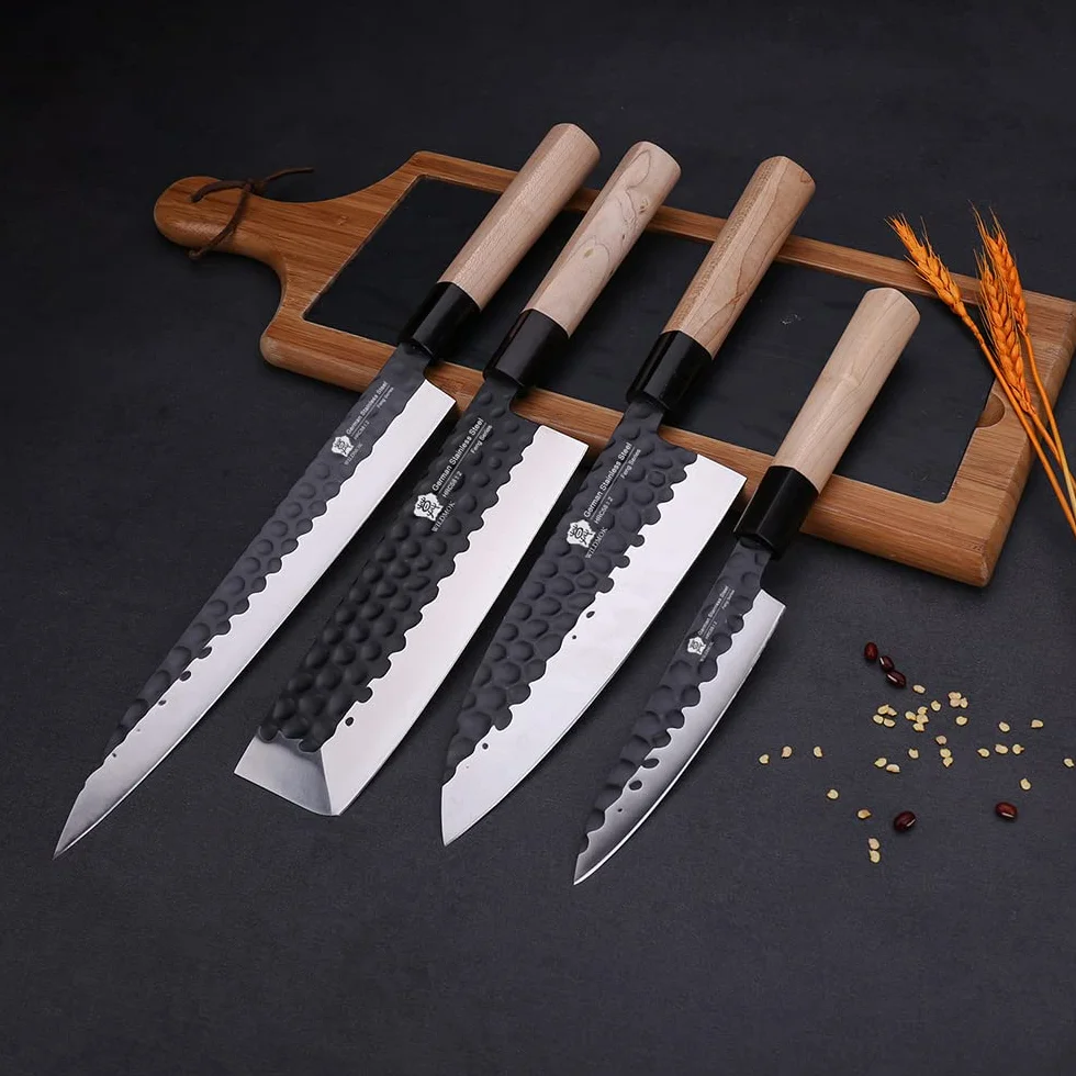 WILDMOK Couteau Nakiri 19.4 cm, Couteau à Légumes Allemand en Acier Inoxydable, Couteau de Chef Asiatique Usuba Pour Gaucher