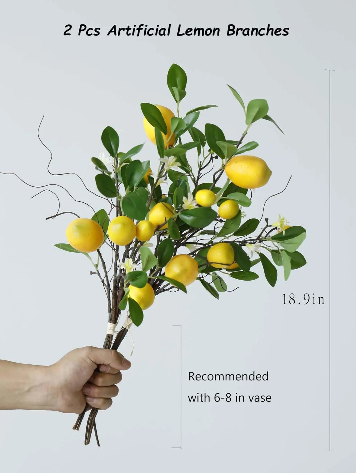Laelfe Branches de Citrons Artificielles, Bouquet de 16 Têtes de Citrons Jaunes Faux, 48cm