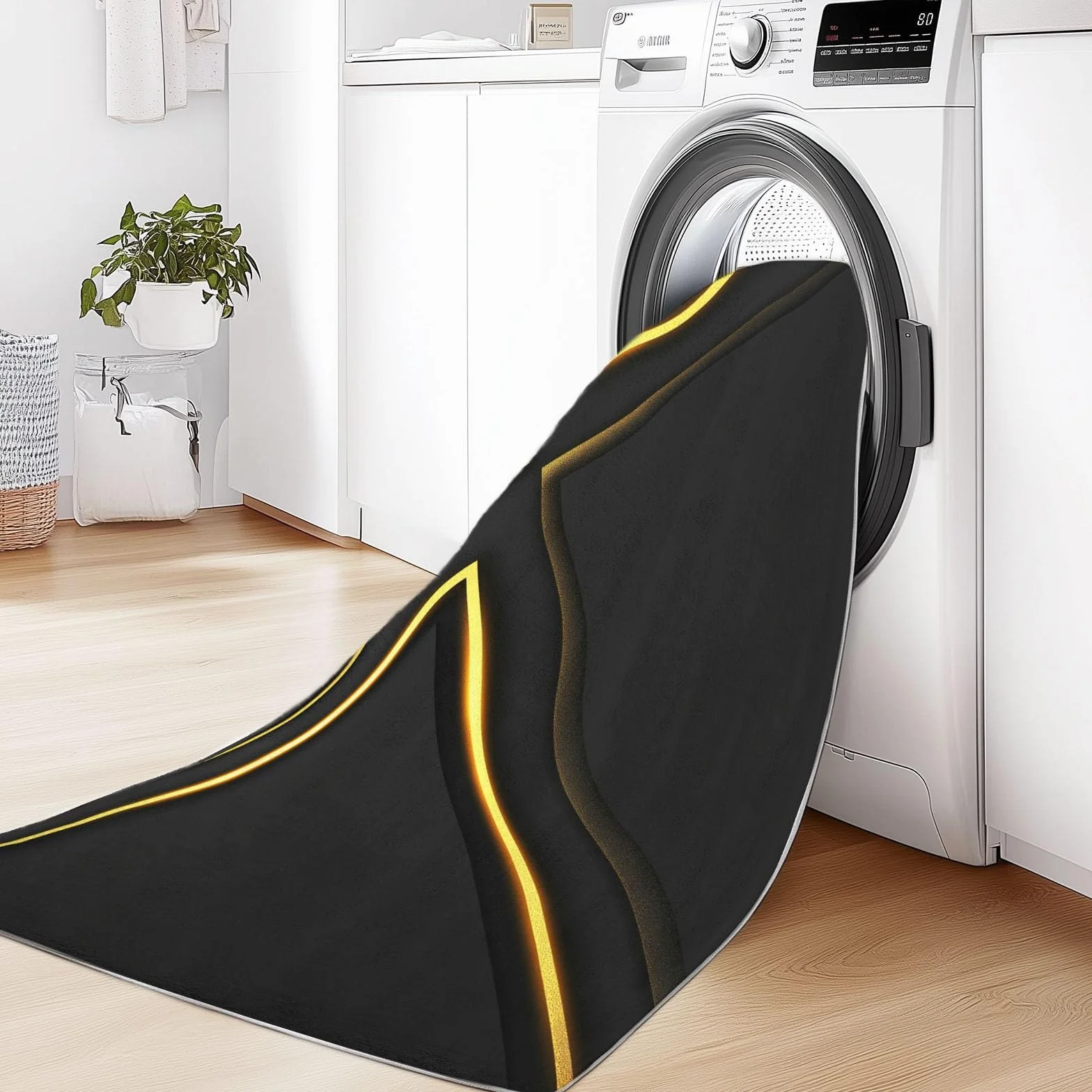 Tapis Salon Chambre Adulte Poil Court Antidérapant Lavable Noir Or 60 x 110 cm