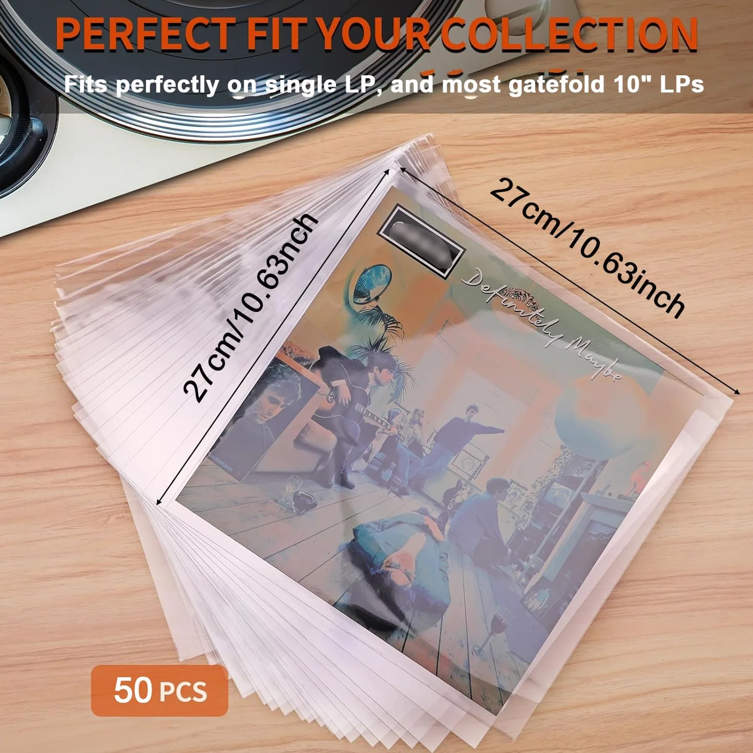 Lot de 50 Pochettes Vinyle Extérieur 10 Pouces, Protection Anti-Statique PP 27x27 cm