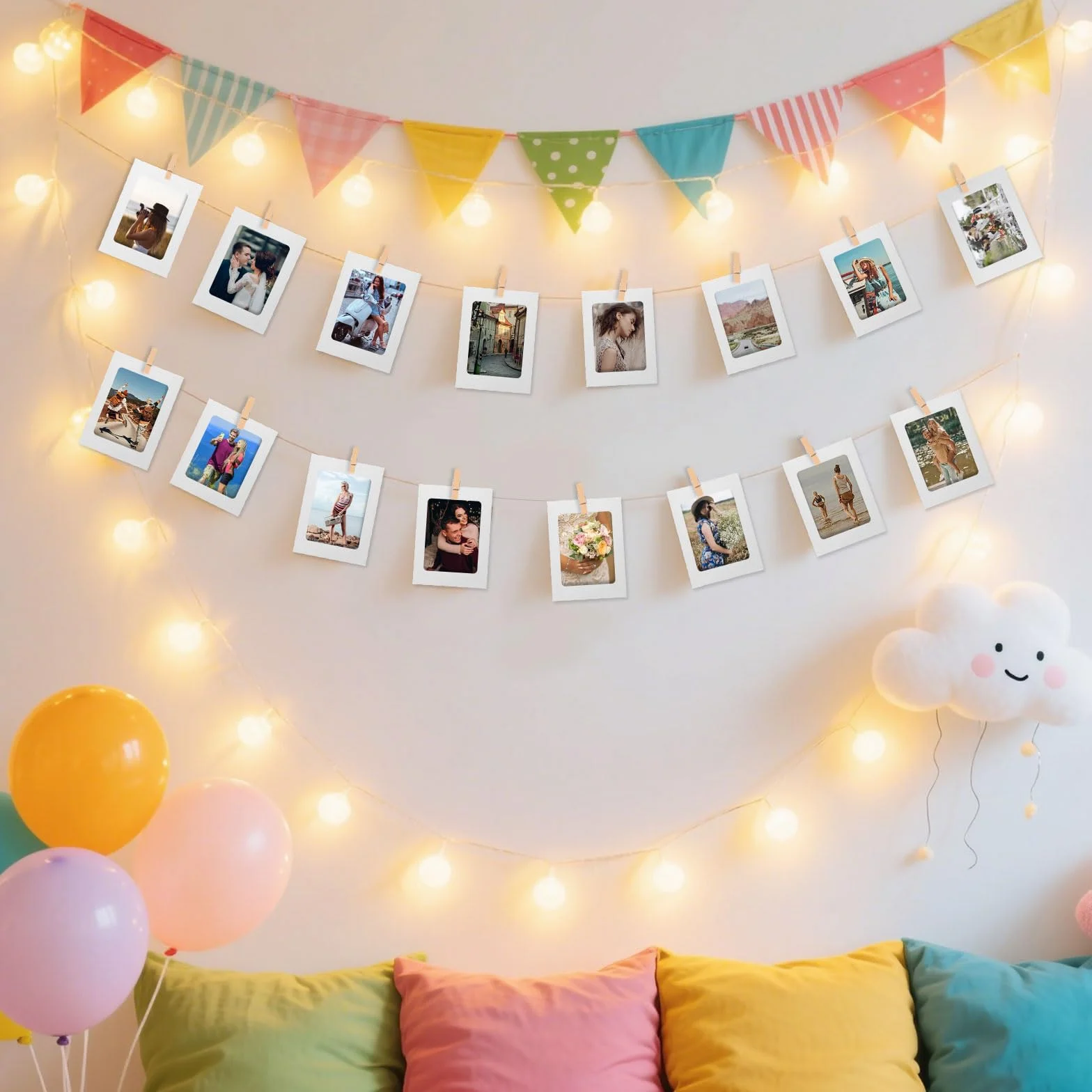 Guirlande Photo 40 Pièces Cadres Photo 10x15 cm Pele Mele Photo Mural avec Pinces en Bois pour Décoration Murale (Blanc)