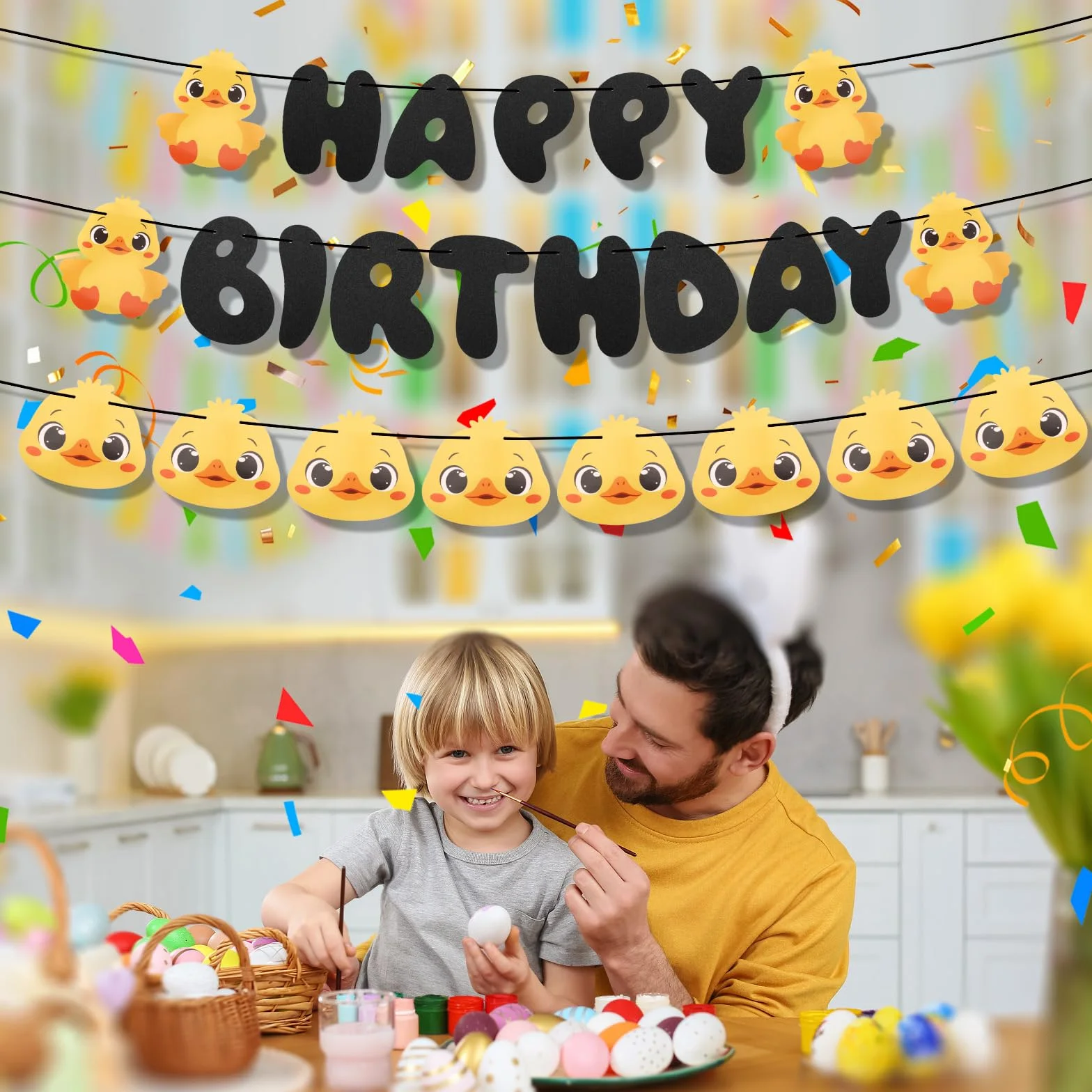 Bannière d'Anniversaire Forme Canard 3m Décorations Fête Suspendre Toile Fond Photo Accessoires Thème Canard Baby Shower