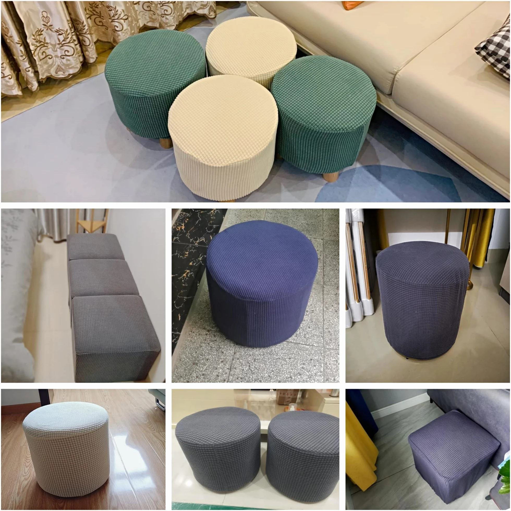 Housse de Pouf Carré 40x40/45x45 Extensible Ottomane en Jacquard Doux avec Fond élastique Lavable en Machine