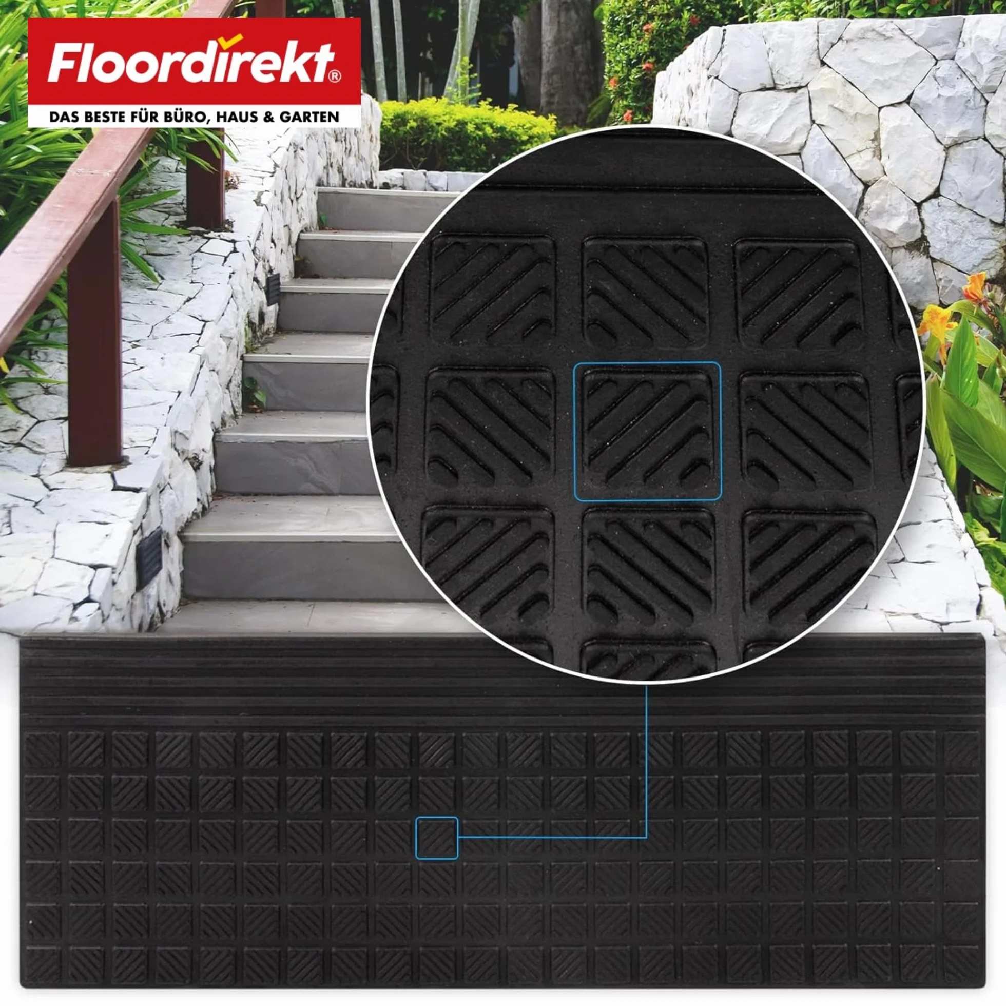 Tapis d'escalier en caoutchouc antidérapant Diamond 30 x 90 cm pour extérieur et intérieur