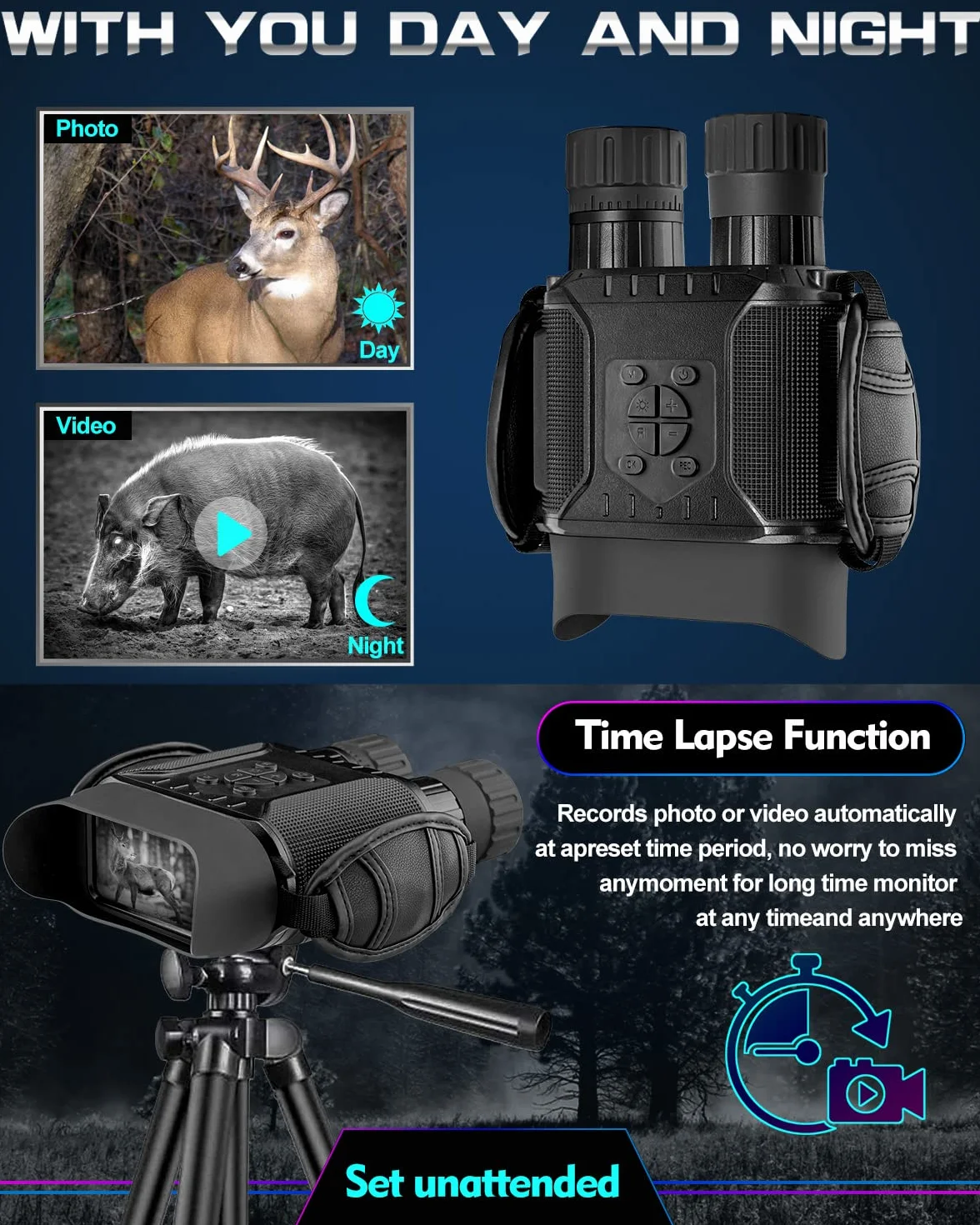 Noktowizor Cyfrowa Lornetka Noktowizyjna - Dowesyeen 1280P Digital Nocne Vision Binoculars,Zoom Cyfrowy 5X, Ekran 4" i Odległość 1312ft Kartą SD 32 GB na Podróż, Polowanie