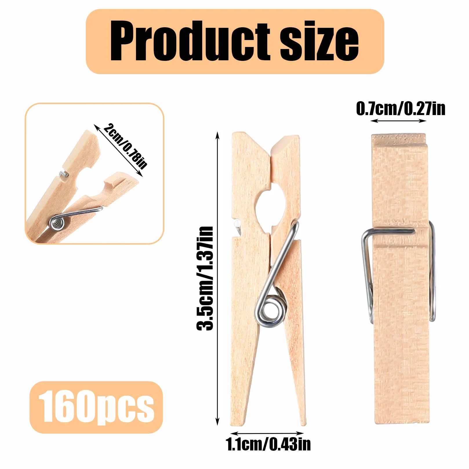 Pince à Linge Bois 3,5 cm 160 Pcs avec Ficelle Jute 10 m pour Photos Décorations Bricolage