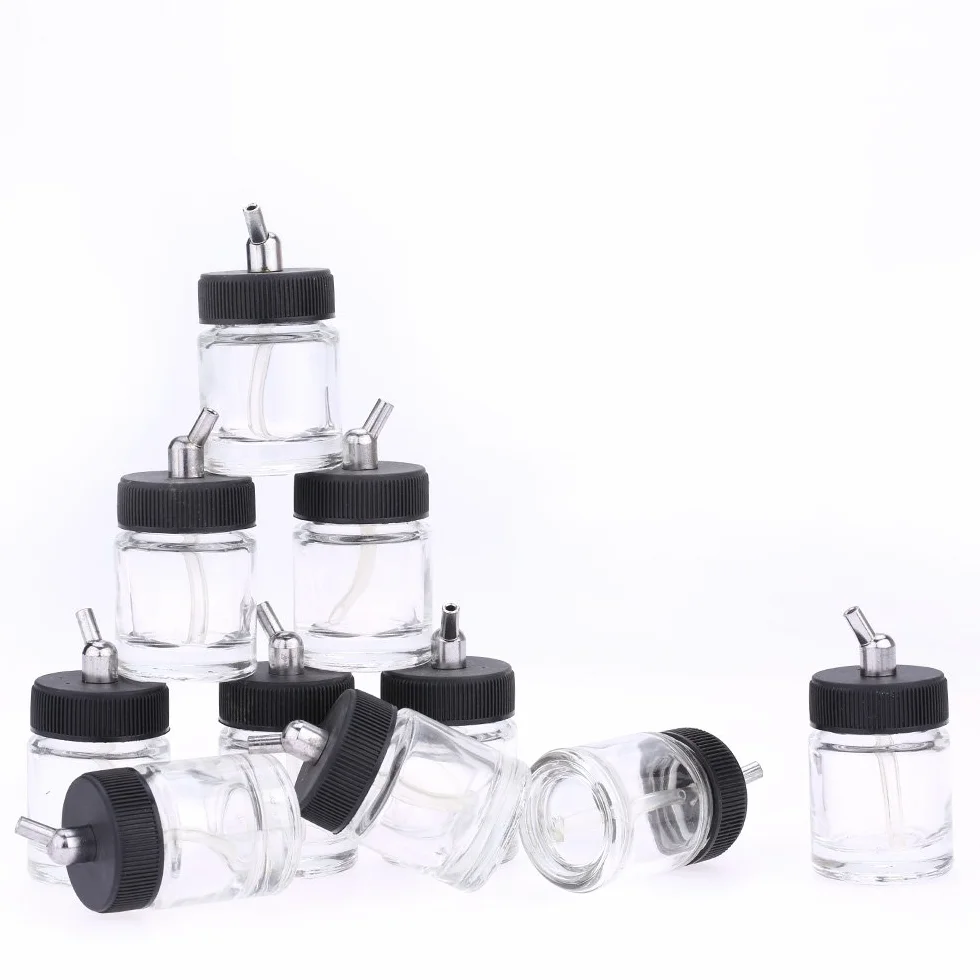 Bouteilles en Verre pour aérographe 10 pièces avec Assemblage de Couvercle d'angle 30°