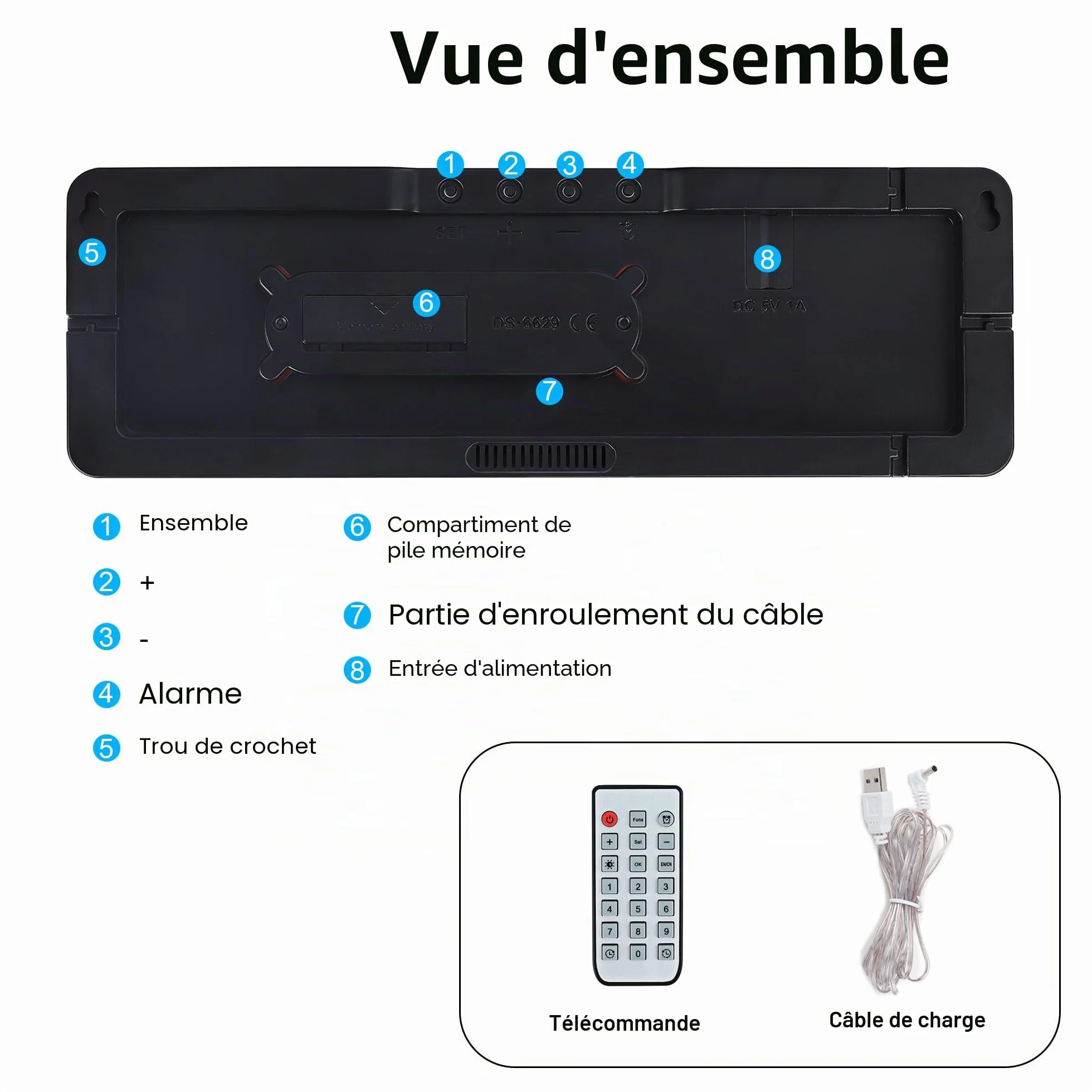 Lafocuse Horloge Numérique Murale LED 32cm avec Télécommande Température Date Jour Alarmes 12/24H Luminosité Réglable Rouge