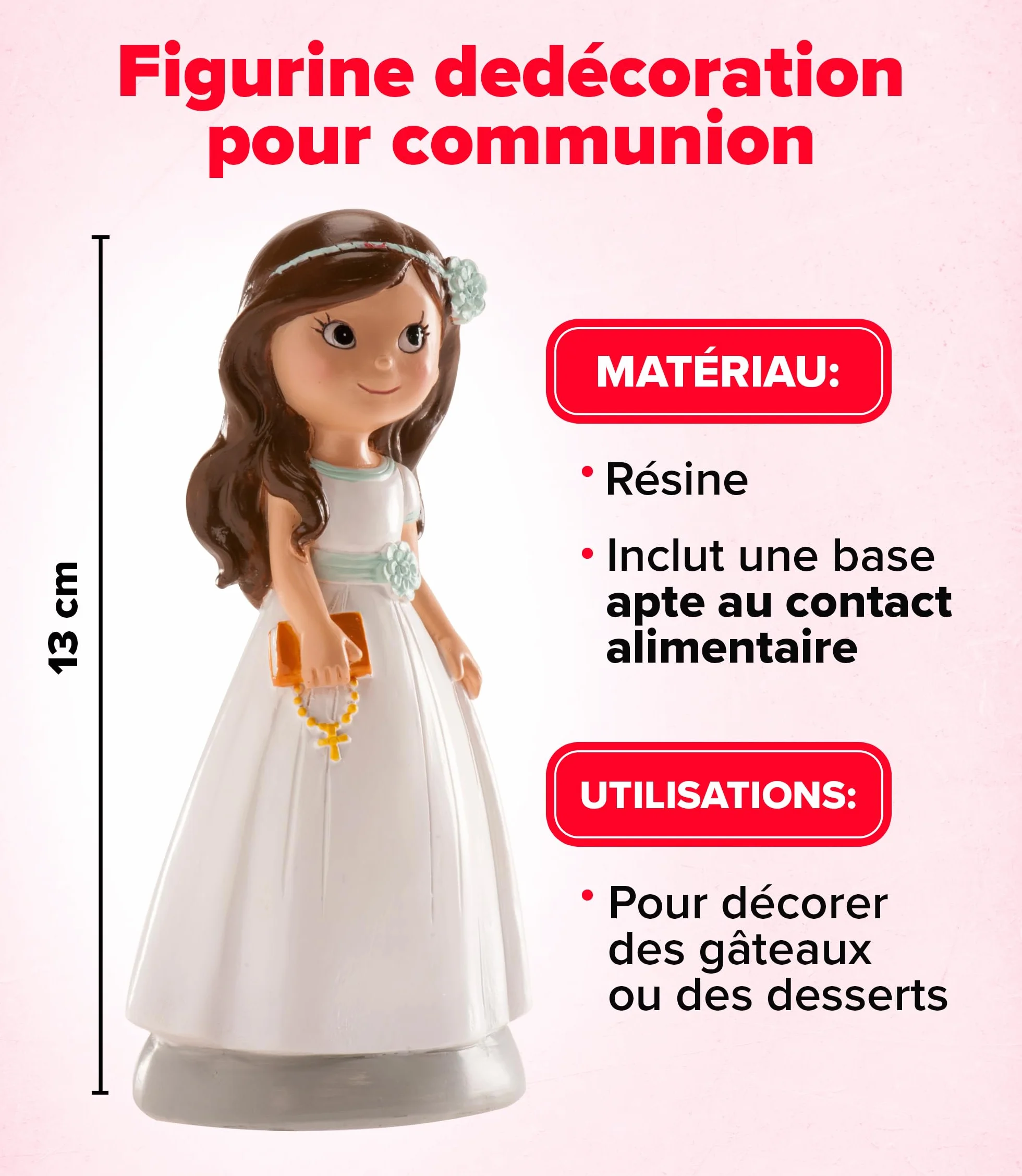 Figurine Décorative Première Communion Fille Catéchisme Résine 13 cm Design Original Contact Alimentaire