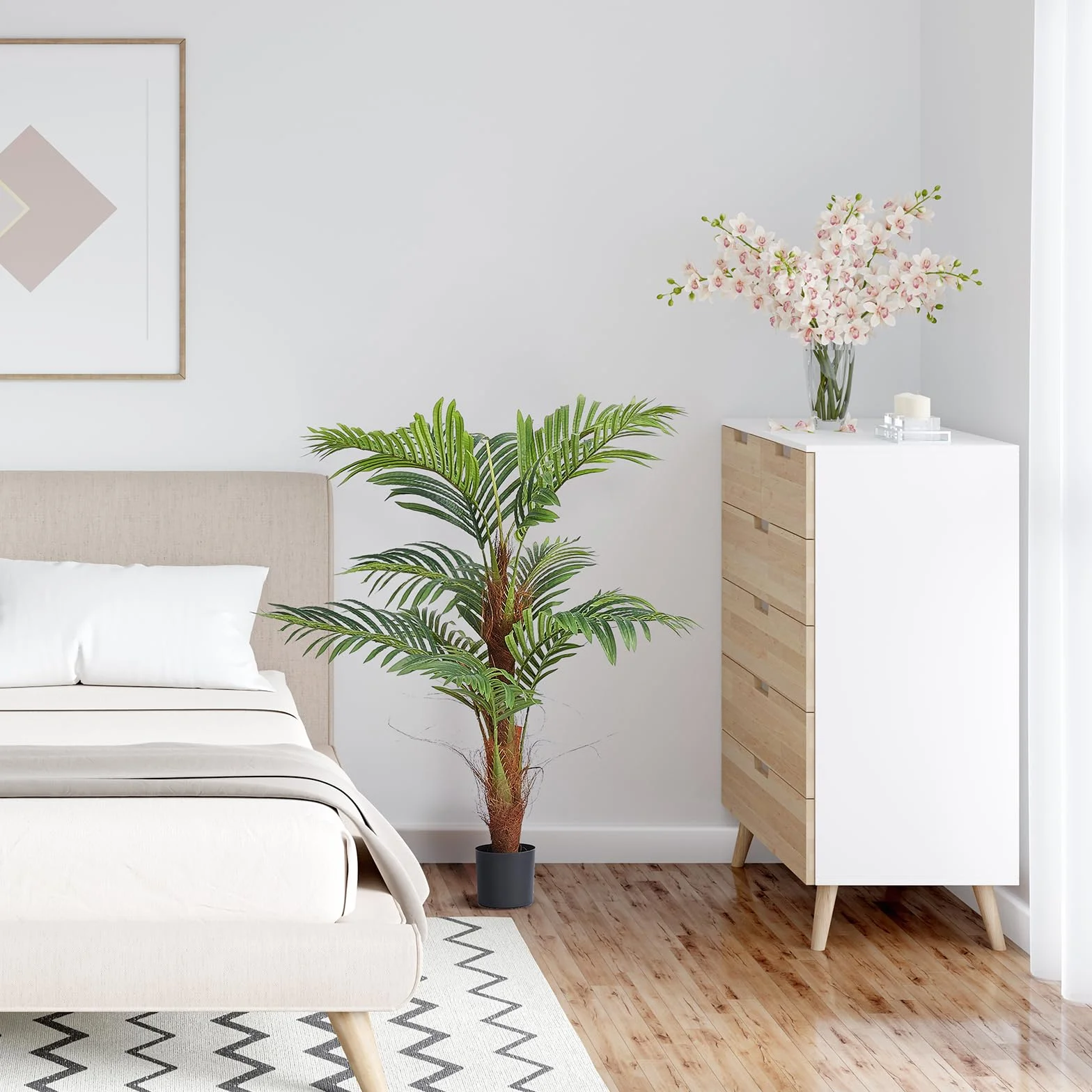 VEVOR Arbre Artificiel 1219 mm Plante Artificielle PE Palmier à Noix de Bétel 2 Faux Arbres Vert avec Pot