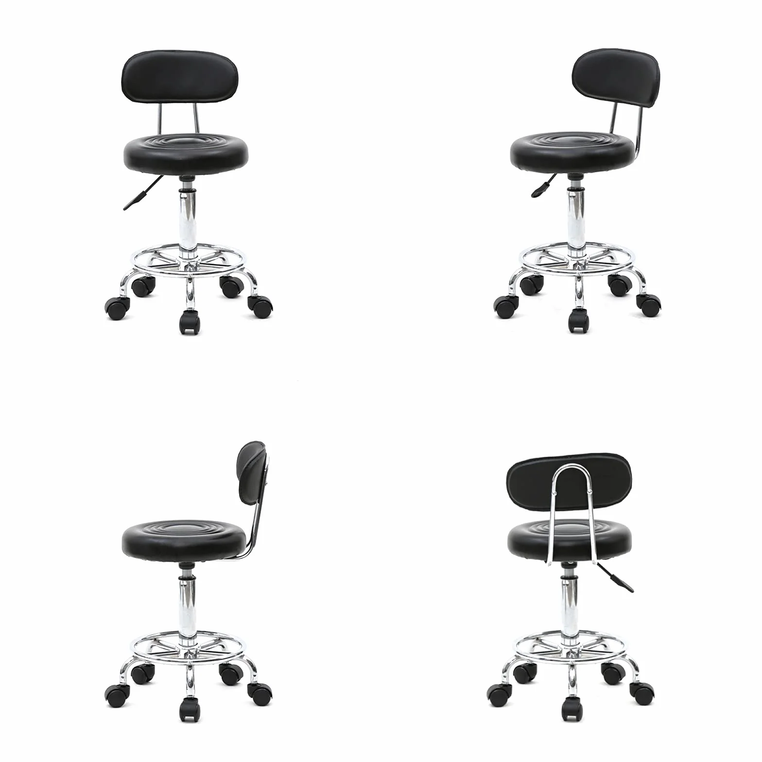 Alightup Tabouret de Bureau avec Dossier, Rotation 360°, Hauteur Réglable 47-61,5 cm, Noir