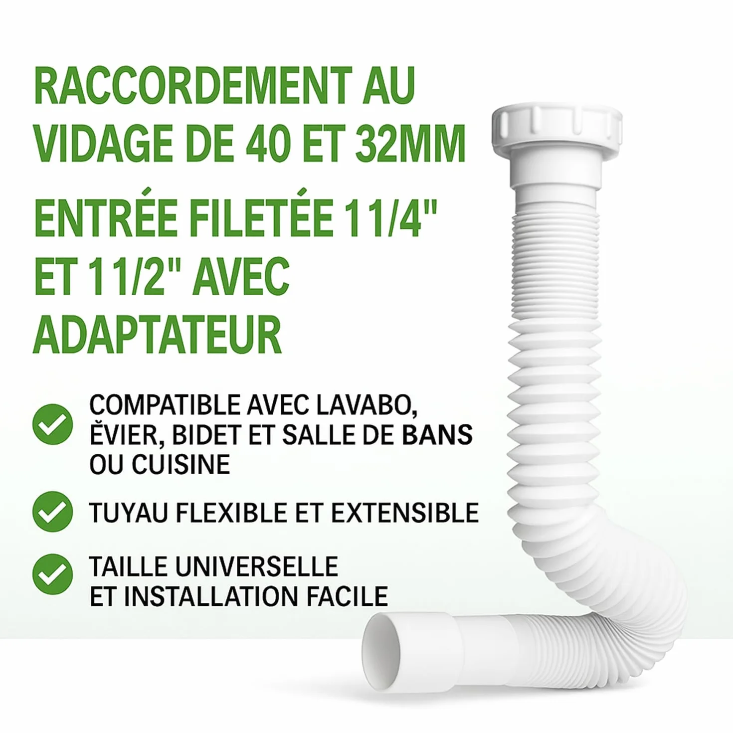Siphon lavabo universel 32/40 mm réglable extensible adaptateur inclus