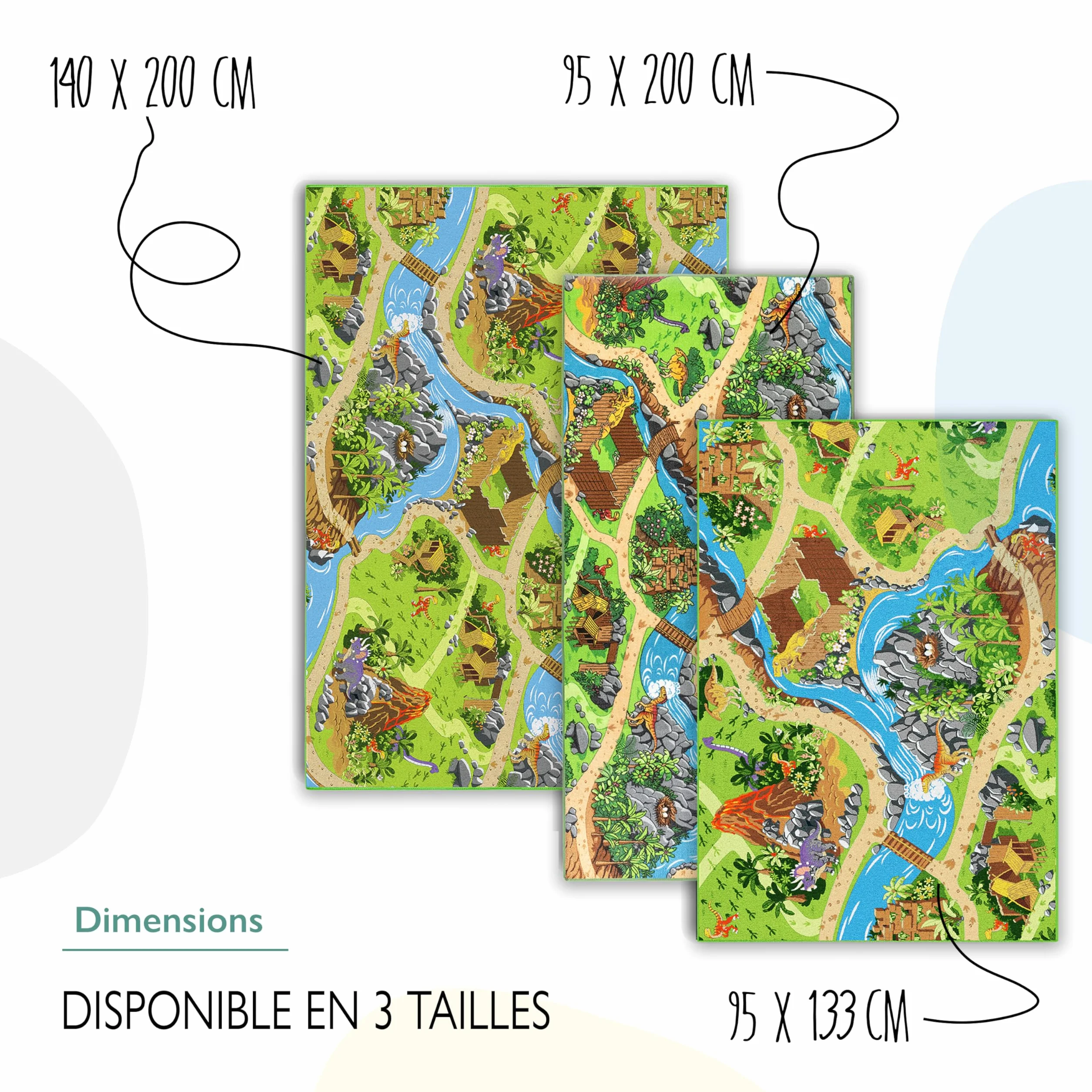Carpet Studio Tapis Voiture Enfant 140x200cm, Tapis de Jeux Bebe, Antidérapant, Lavable 30°C - Dino