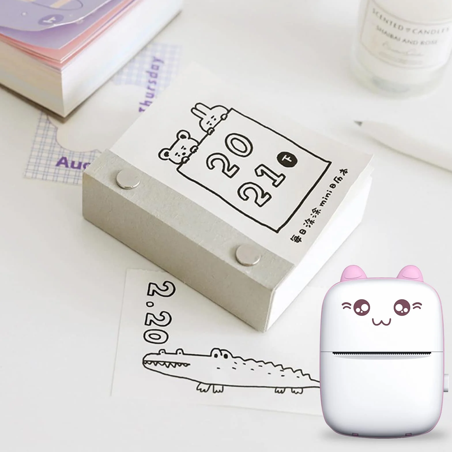 Mini Bluetooth Imprimante Thermique sans Fil pour Photo Étiquettes DIY (Rose)