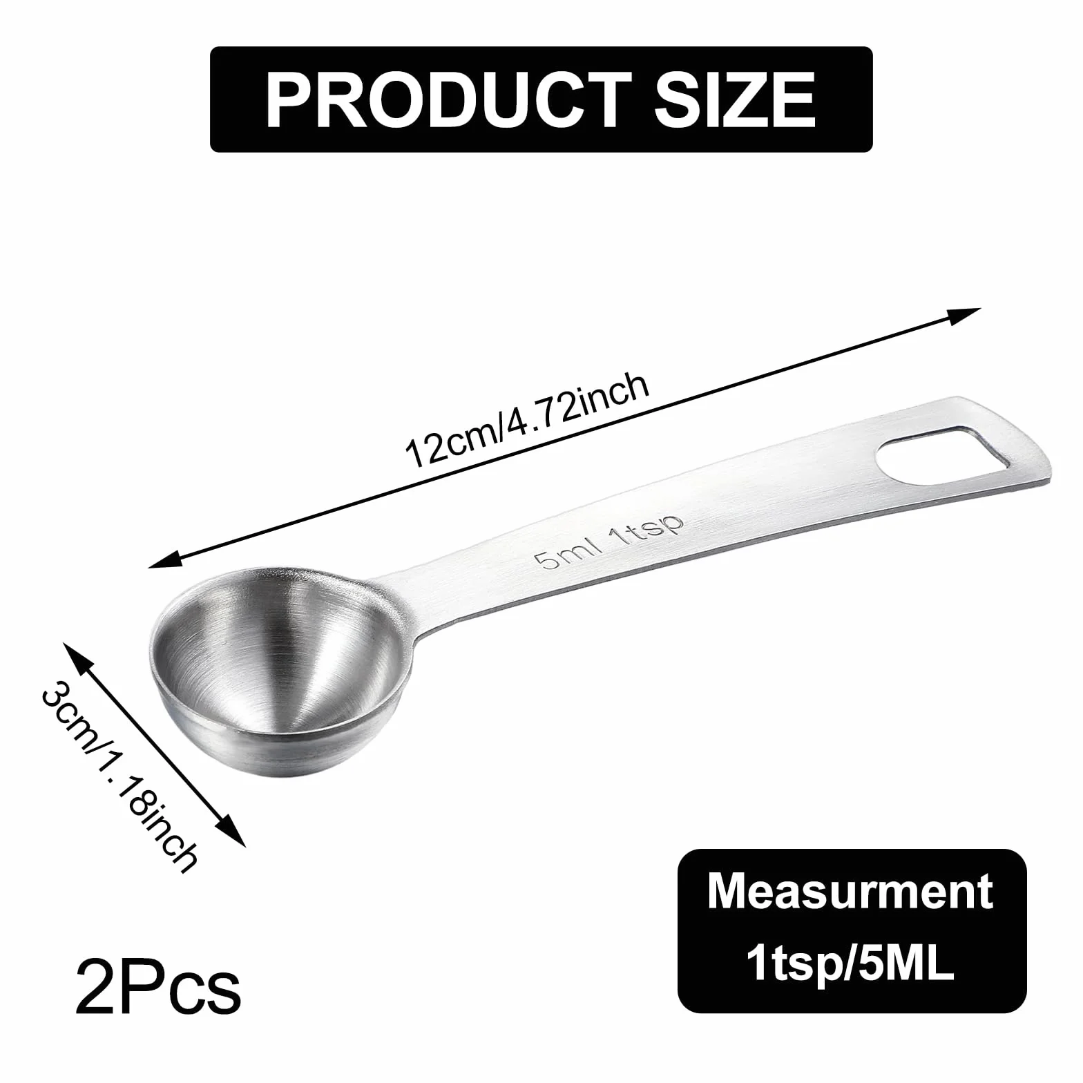 Lusofie Cuillères à Mesurer Acier Inoxydable 5 ml Lot de 2 pour Cuisine Café