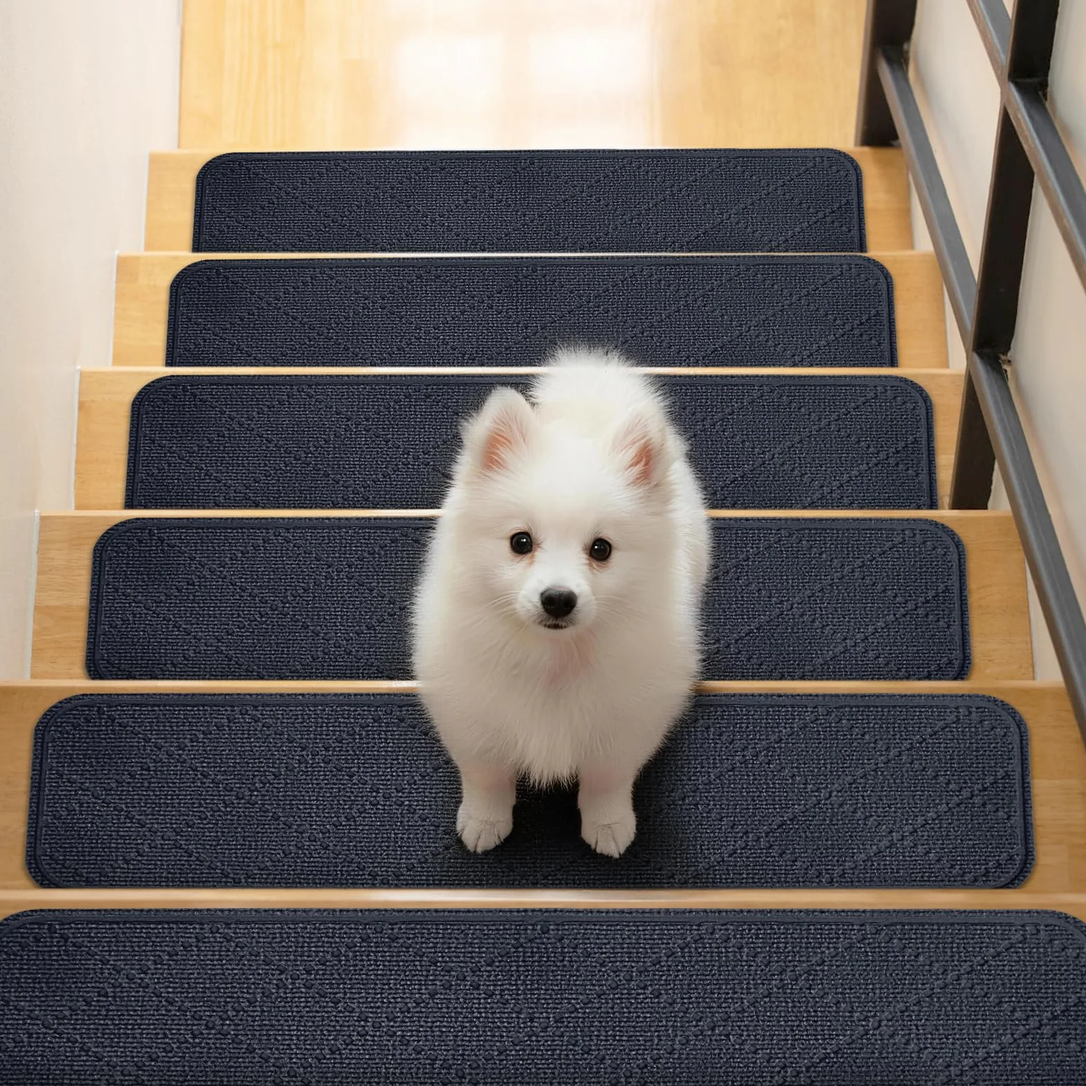 Tapis d'Escalier Antidérapant 76x20cm, Lot de 15 Marchettes Autocollantes Intérieur, Moquette Escalier Réutilisable (Gris Foncé)