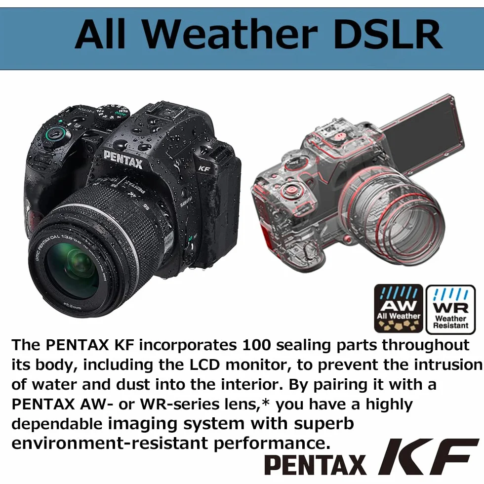 PENTAX KF korpus lustrzanki cyfrowej z matrycą APS-C, odporny na kurz i warunki atmosferyczne, ruchomy ekran LCD, czarny