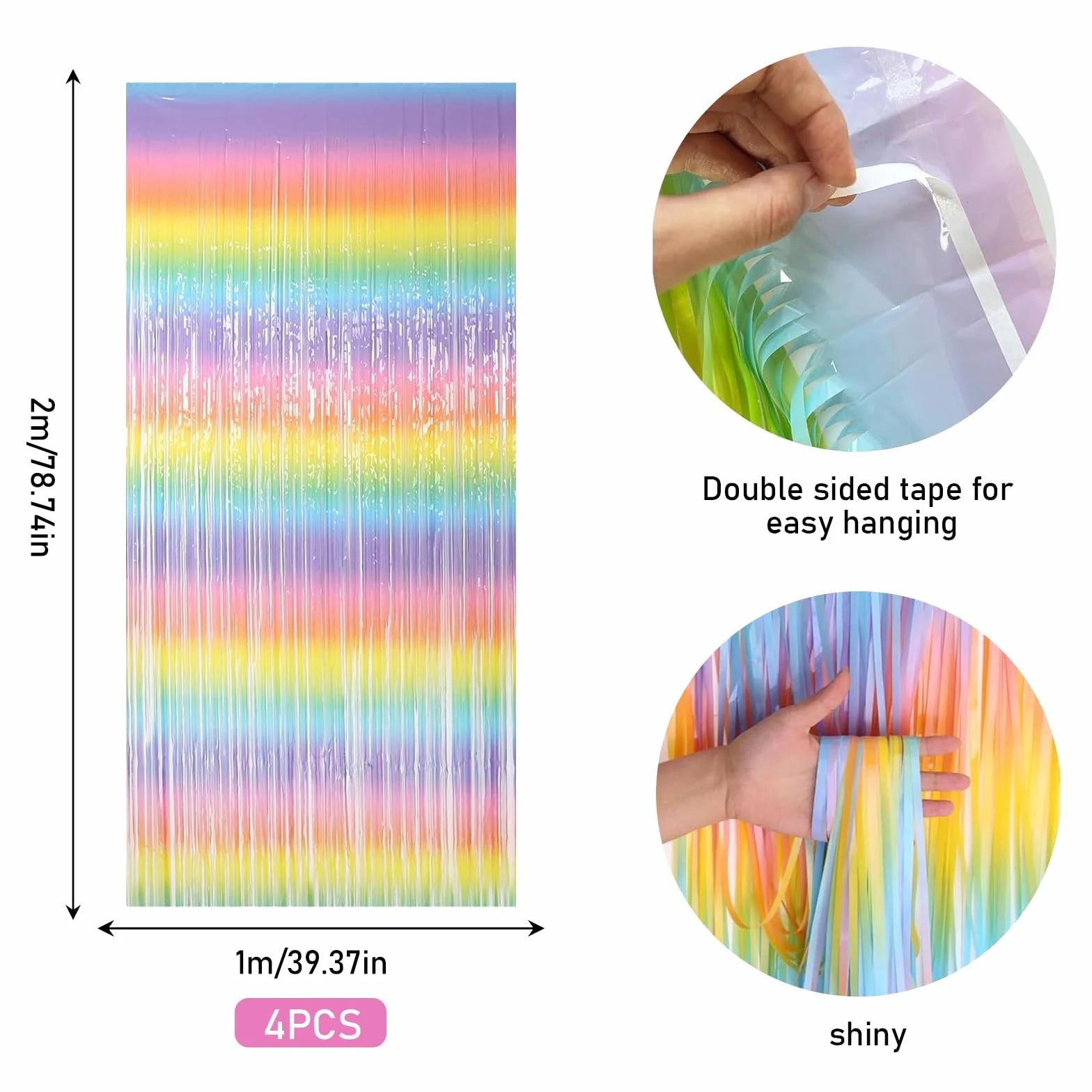 Rideau Anniversaire Arc en Ciel Métallique Frange Multicolore Paillette pour Mur Photographie Mariage 1mx2m