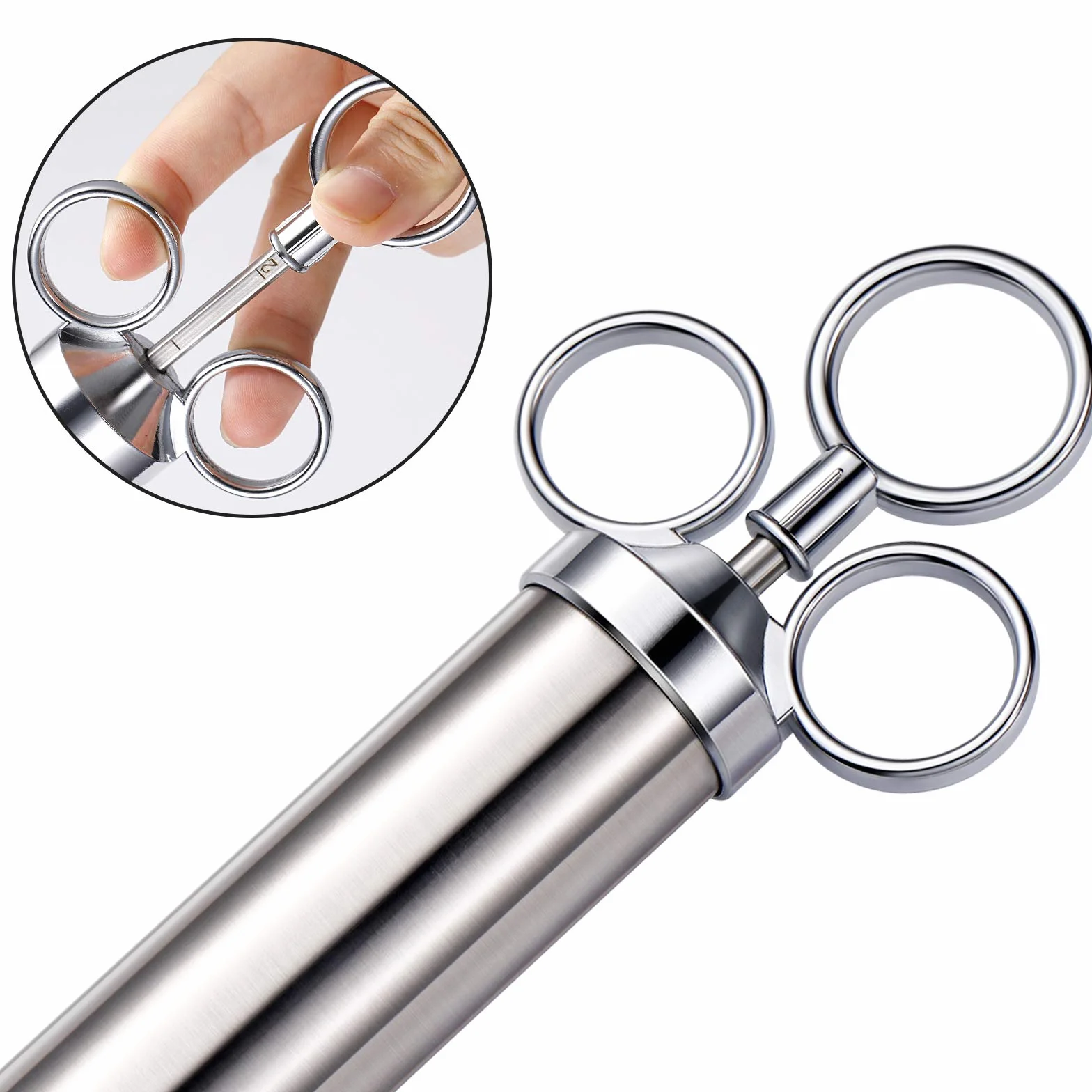 Extsud Seringue à Marinade 60ml en Acier Inox 304 Injecteur Alimentaire avec 3 Aiguilles