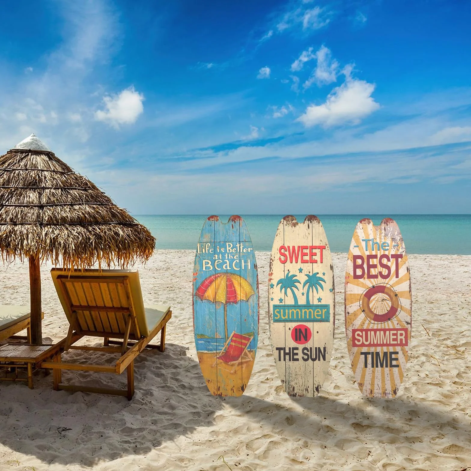Planche à Pagaie Deco Murale Bois 4 Pièce, Décoration Intérieur Piscines Plage