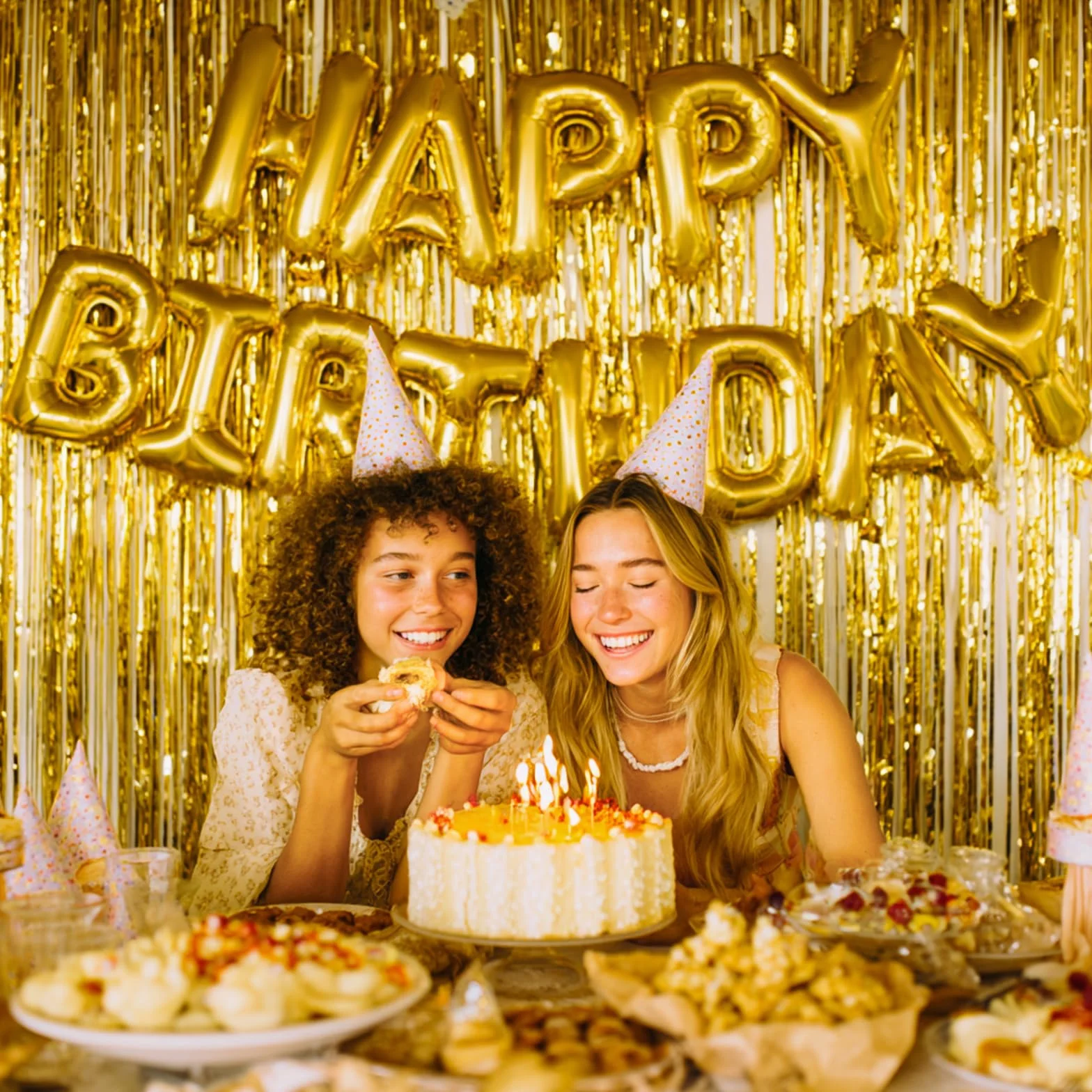 PartyWoo 3 Pièces Rideau Frange Anniversaire Or Aluminium Métallique Brillant Tinsel Shimmer Décoration Fête Toile de Fond 1x2m