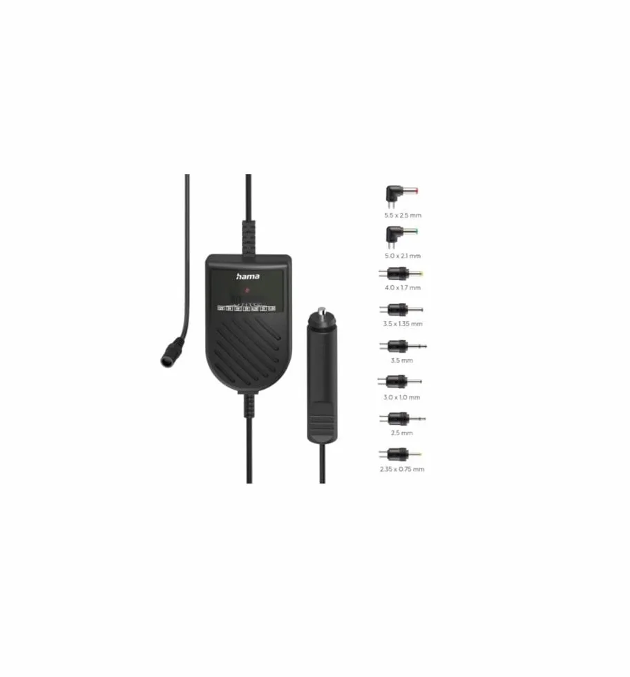 Hama | Regulowany zasilacz samochodowy (3000 mA, 36 W, 12 V, z 8 adapterami) czarny