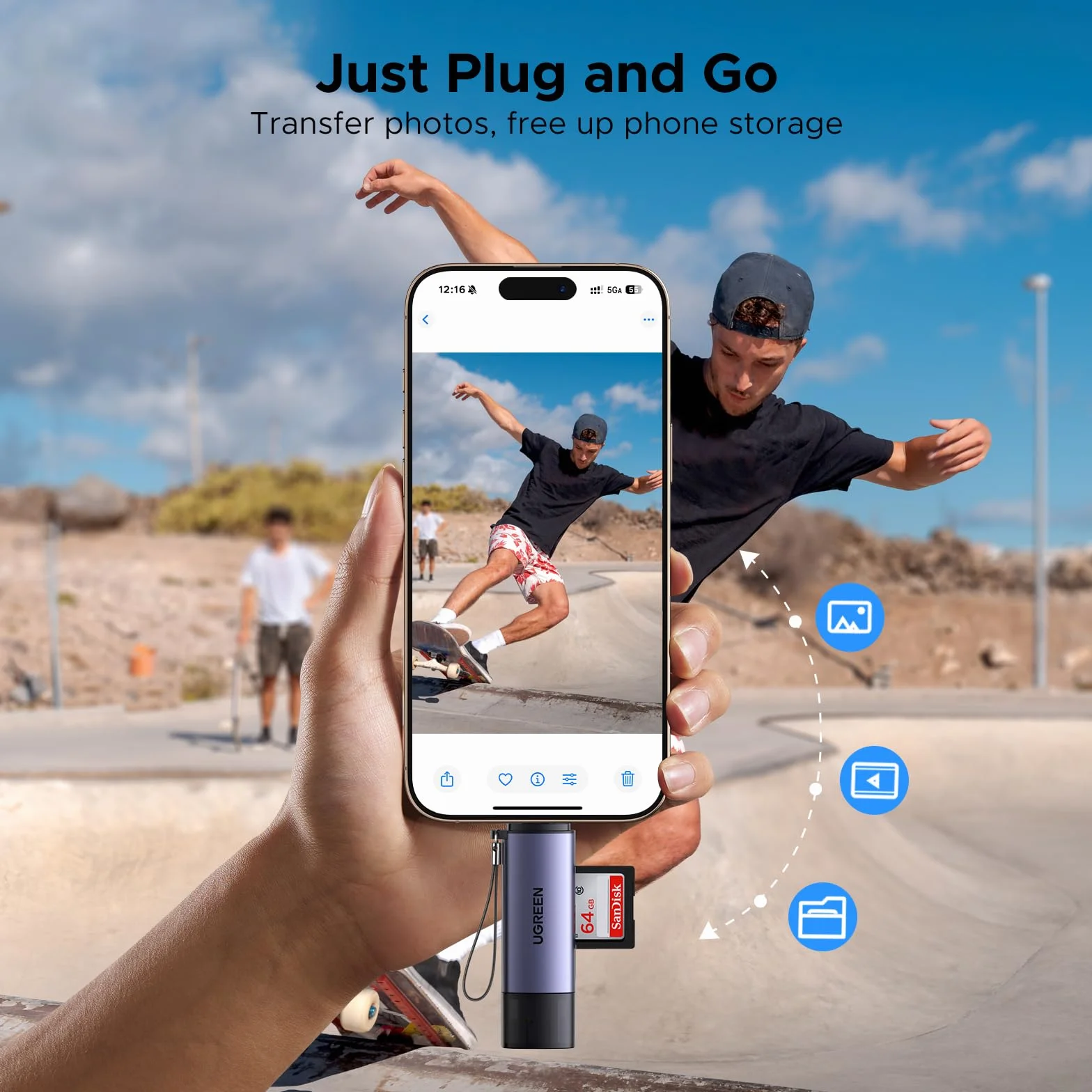 UGREEN Czytnik kart USB 3.0 i USB C Zewnętrzne czytniki kart pamięci TF i SD USB 2 w 1 Kompatybilne z systemami Windows, Mac OS, Linux, Android i iOS.
