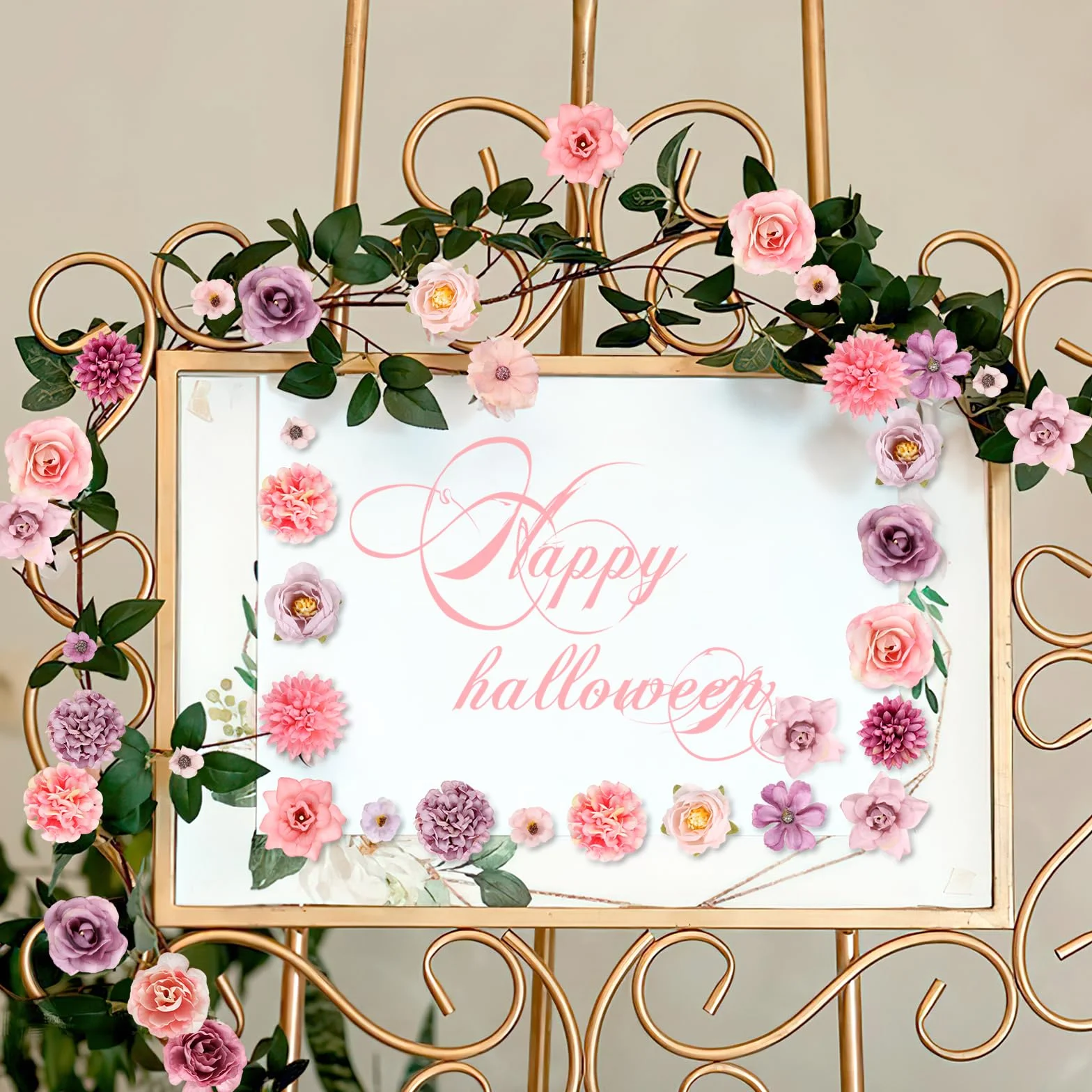 40 Pièces Fausse Fleur Artificielle Tete de Fleurs en Tissu Rose Violet Mélangée 10 Styles pour DIY Scrapbooking Guirlande Mariage Bouquet