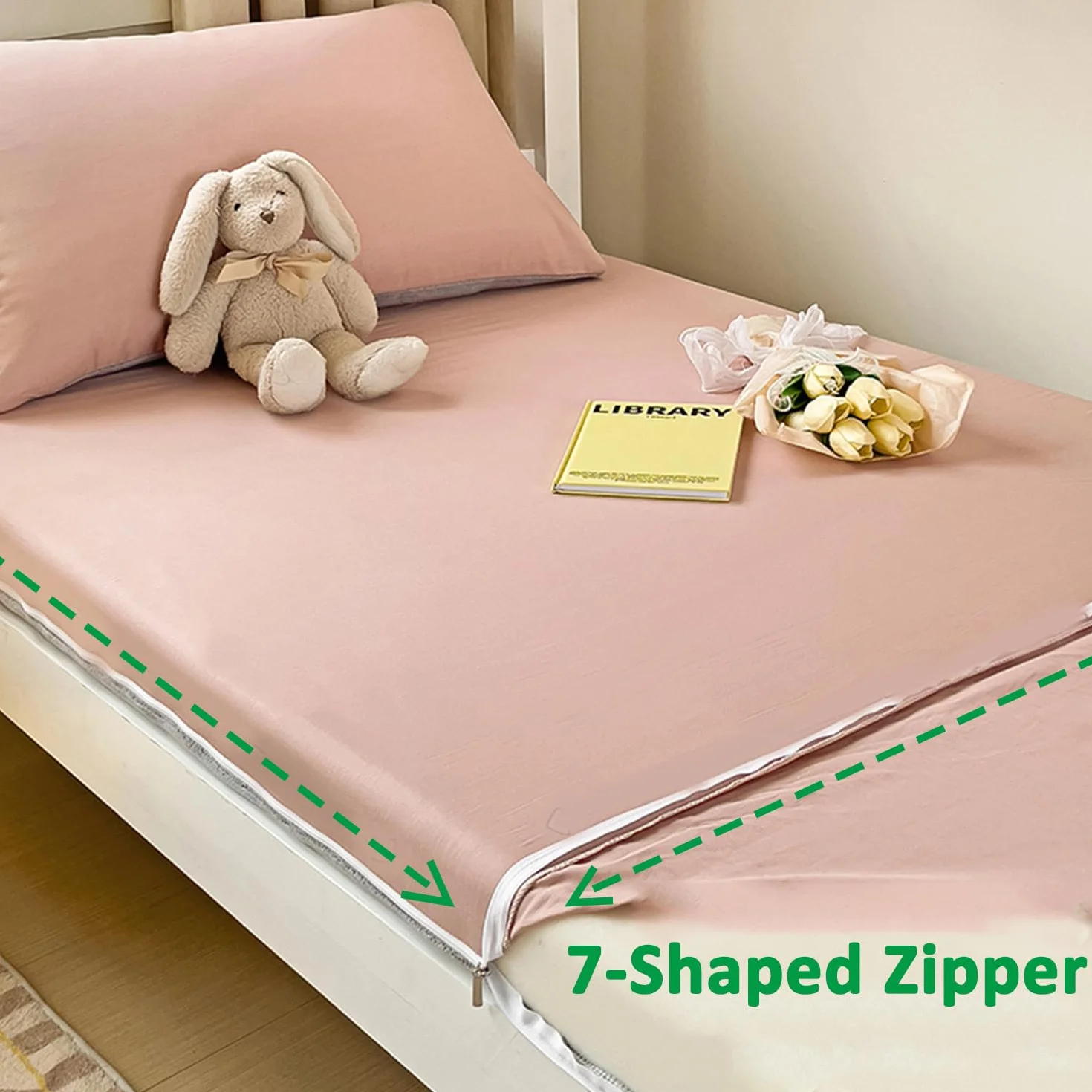 100% Coton Couvre-Matelas de Sol Japonais avec Fermeture Éclair pour Matelas Futon Shikibuton Twin 90x200cm Réversible Lavable