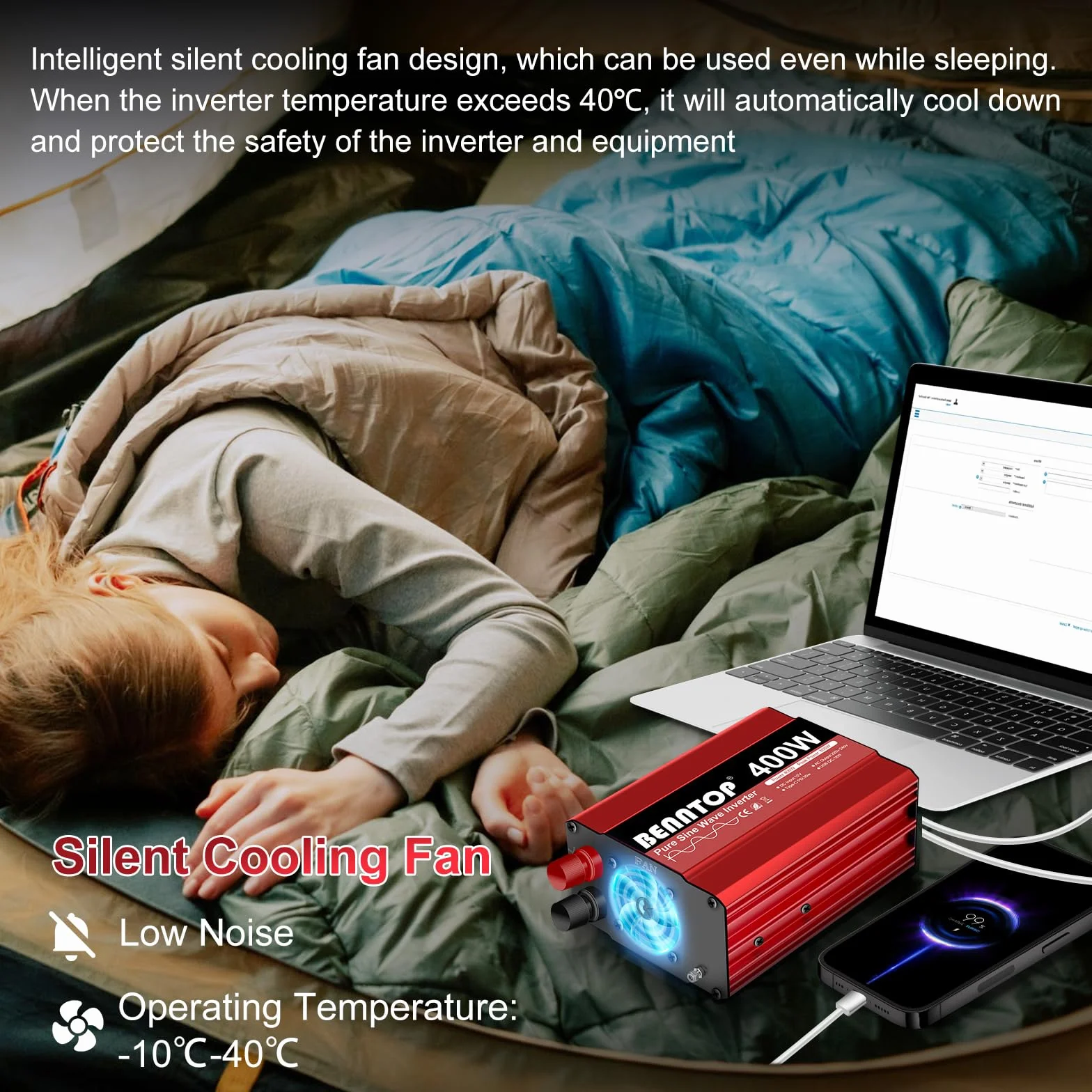 400W/800W konwerter 12 V 230 V Pure Sinus samochodowy falownik napięcia Transformator z 4 portami USB typu - A/C, 1 gniazdo UE Ładowanie laptopa, iPada, iPhone'a i nie tylko