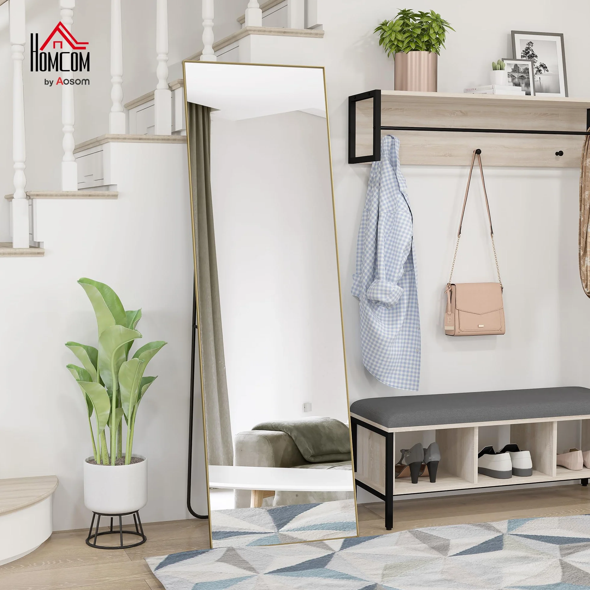 HOMCOM Grand Miroir Pleine Longueur 160 x 50 cm sur Pied Mural ou Posé Contre Mur pour Chambre à Coucher Salon Dressing