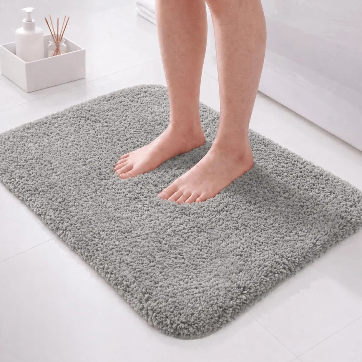 Tapis de bain antidérapant en microfibre 60 x 40 cm gris