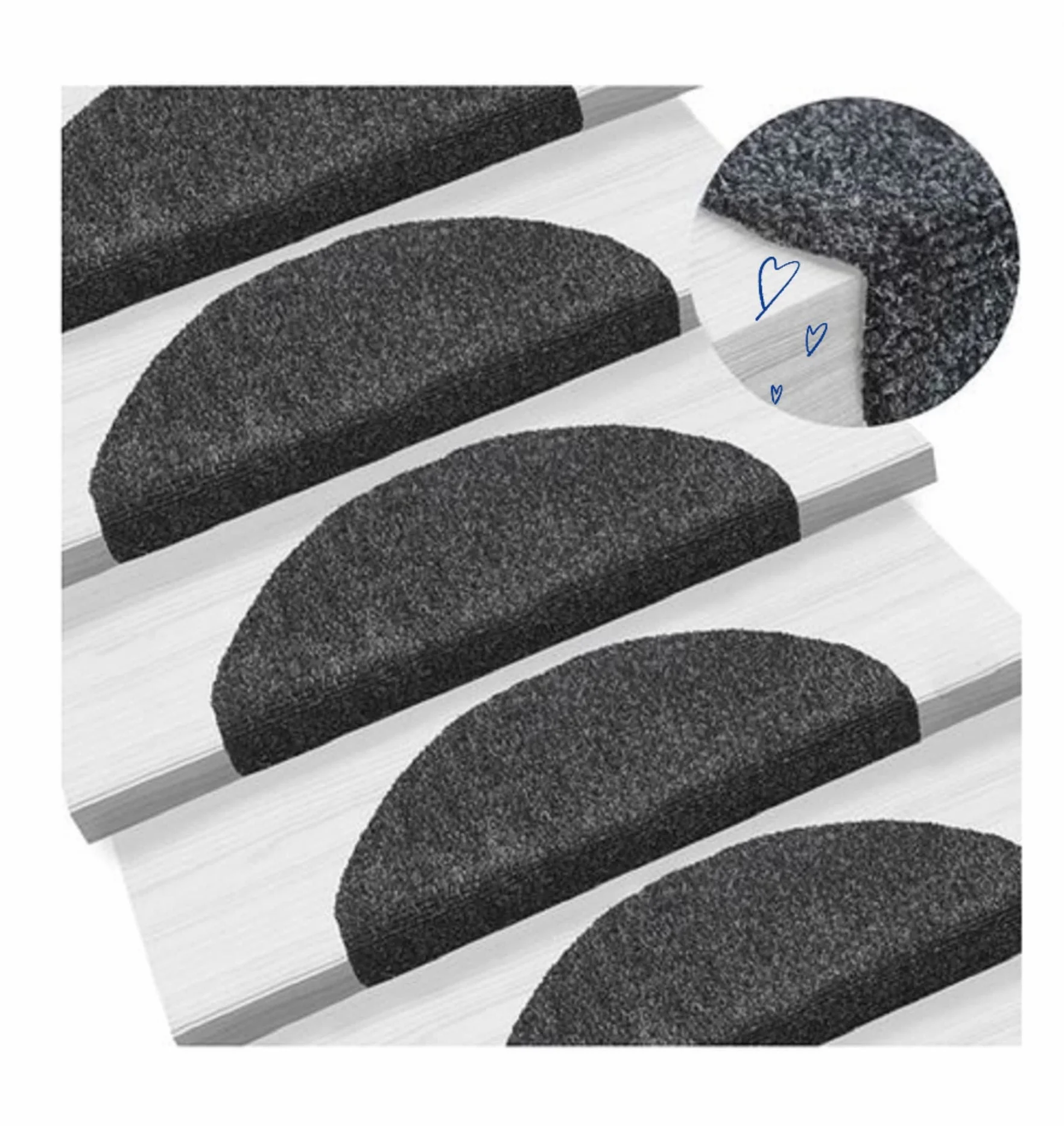 Set de 15 marchettes d'escalier antidérapantes semi-circulaires, Tapis de protection 65x21x4cm Noir