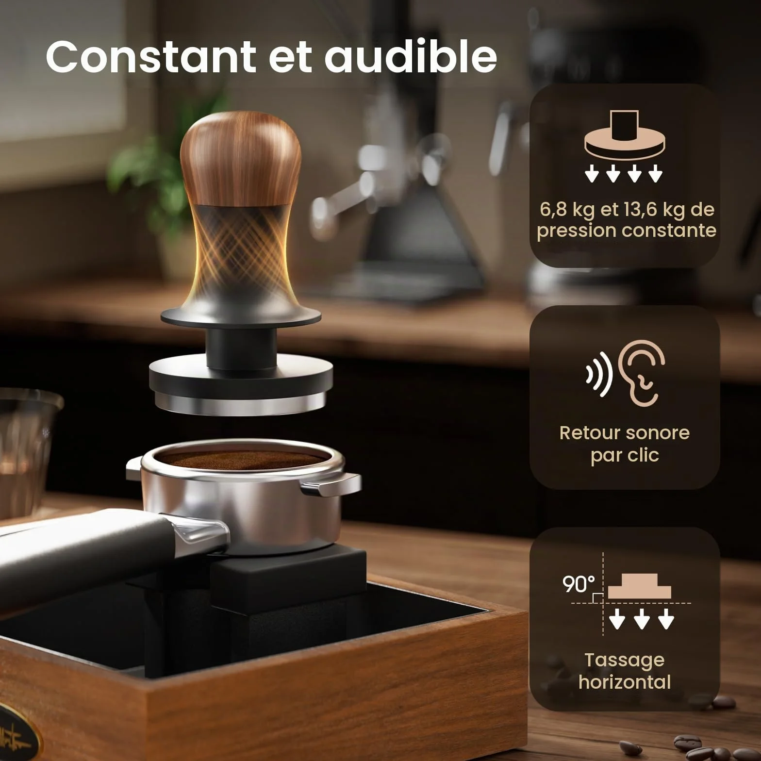 MHW-3BOMBER 2.0 Tamper à café 58 mm avec Pression constante, Retour sonore, 3 Ressorts intégrés 15/30lbs, Tamper Espresso 58,35 mm, modèle : T6172T