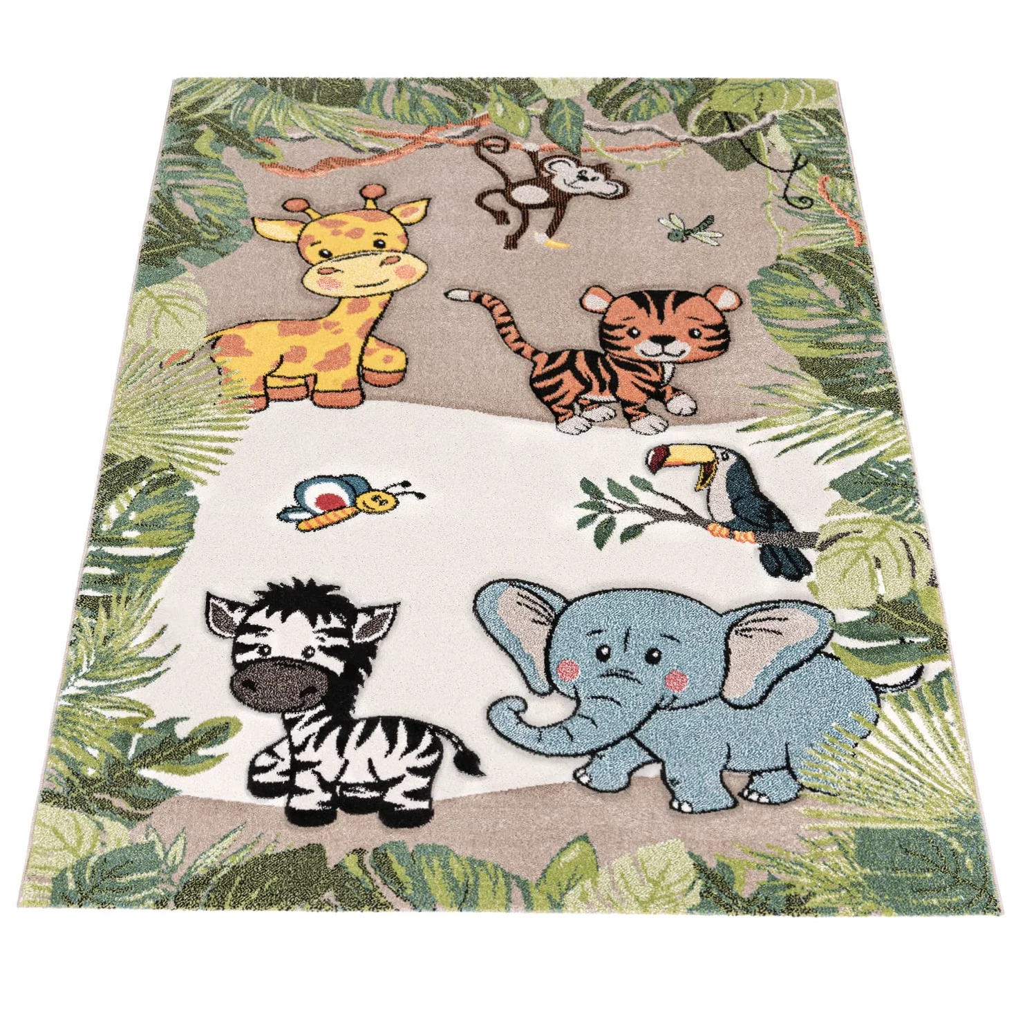 Paco Home Tapis Jungle Animaux Beige Crème 120 cm Rond