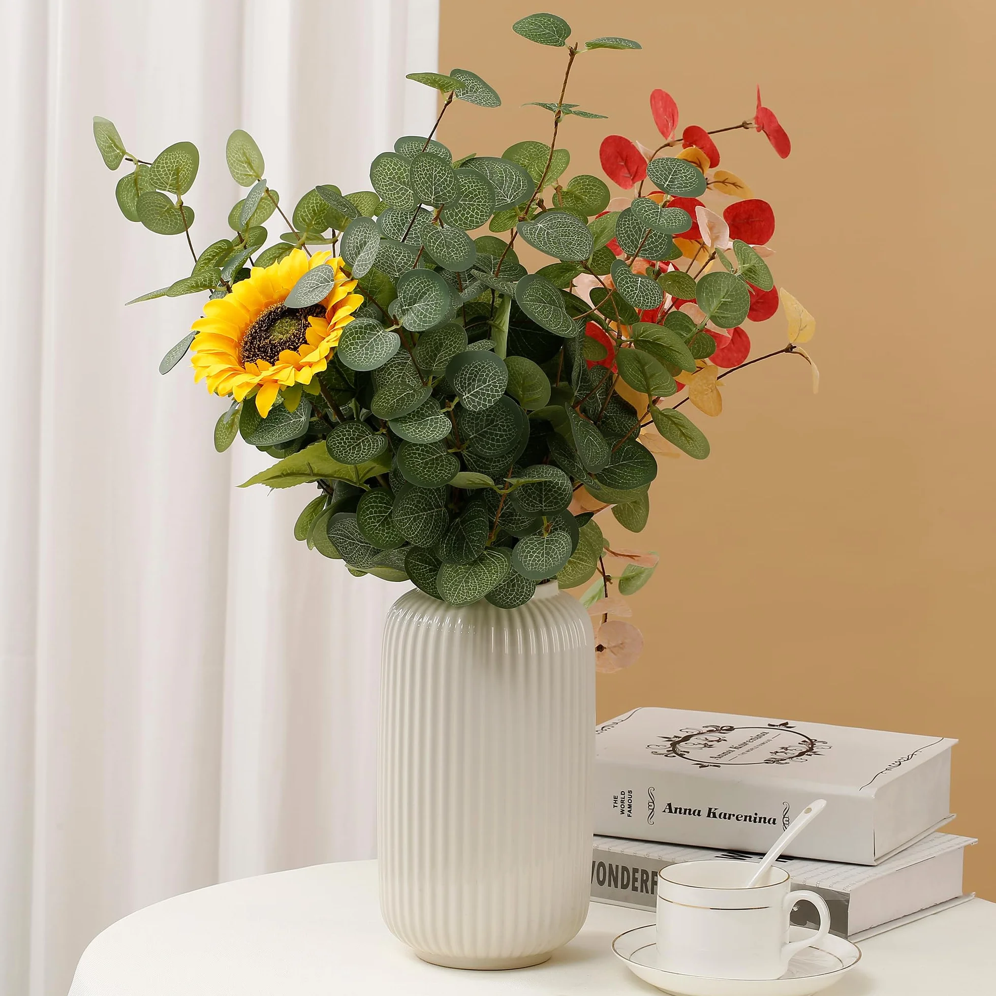Lot de 6 Bouquets de Fleurs d'Eucalyptus Artificielles, Tiges en Soie pour Décoration Florale