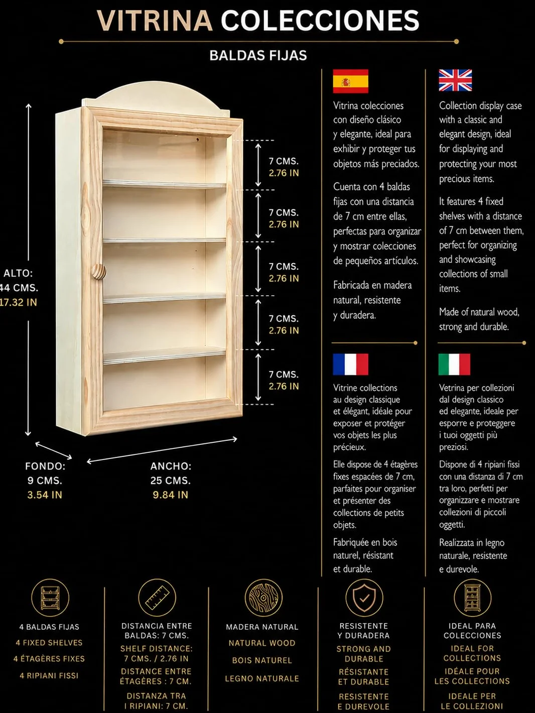 Vitrine Collections. en Bois Naturel, à Peindre. artisanats. Mesures: 25*8.5*44 cms. Collections. en Bois Naturel, à Peindre. artisanats.