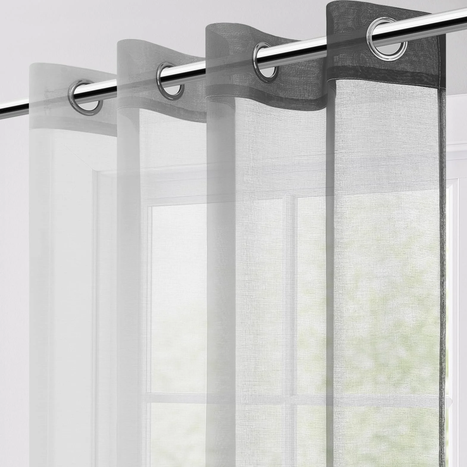 MRTREES Rideau Voilage Fenetre Dégradé Gris Oeillets 140x230 CM Lot de 2 Panneaux Voilages pour Chambre Salon