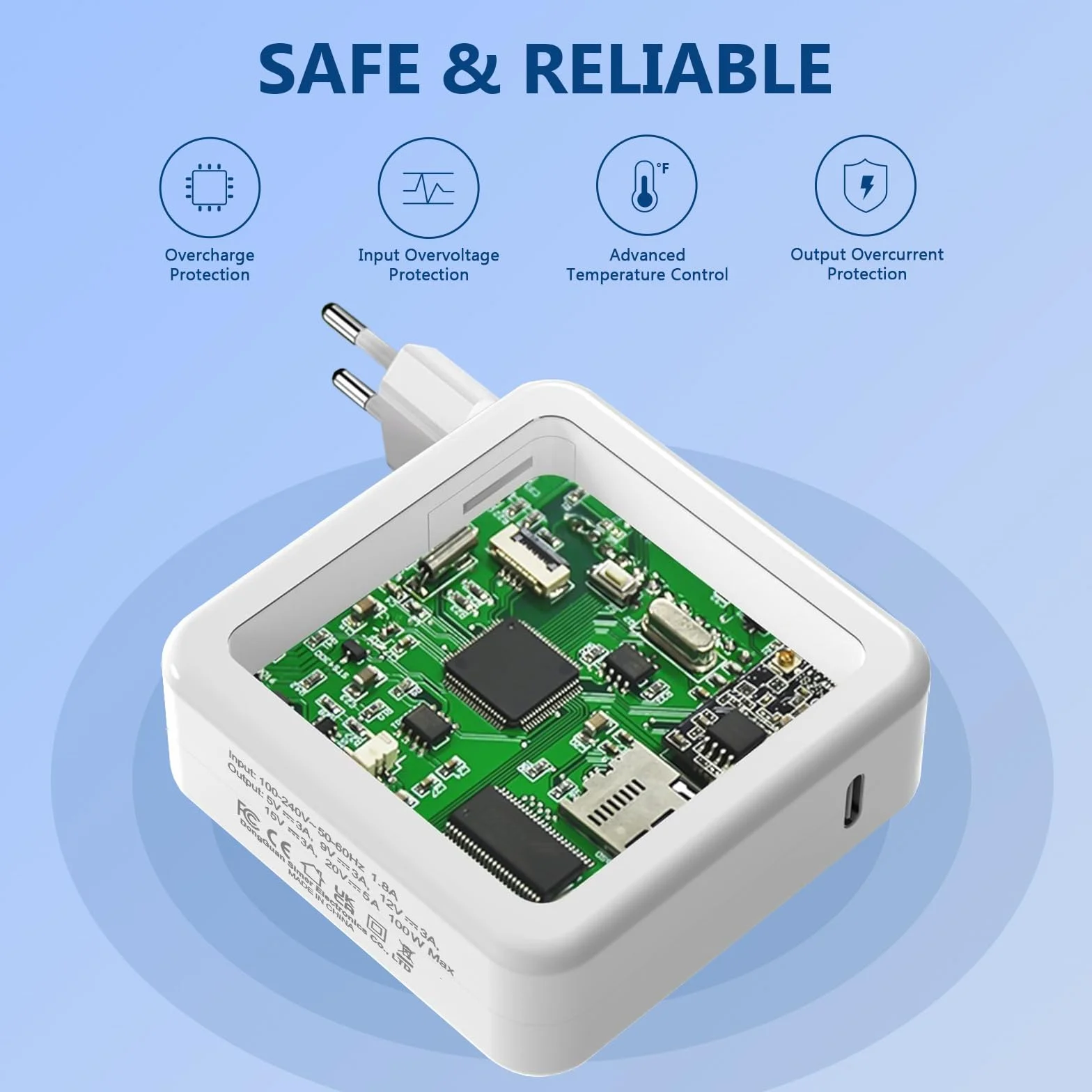 Chargeur USB-C Rapide 100 W Compatible MacBook Air Pro M1 M2 M3 M4 13-16 Pouces Adaptateur Voyage Type-C Câble 1,8 m