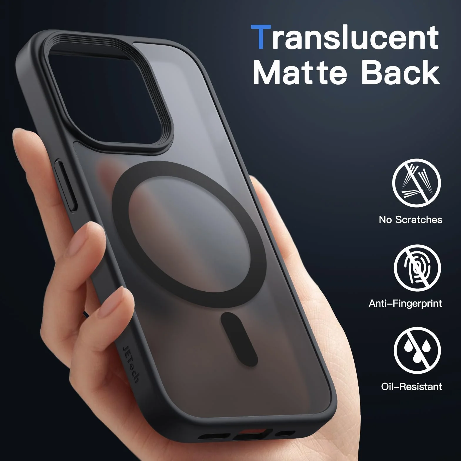 JETech Magnetyczna Etui dla iPhone 15 Pro 6,1 Cala Kompatybilny z MagSafe, Półprzezroczysta Matowe Tylna Szczupły Odporny na Wstrząsy Case (Czarny)