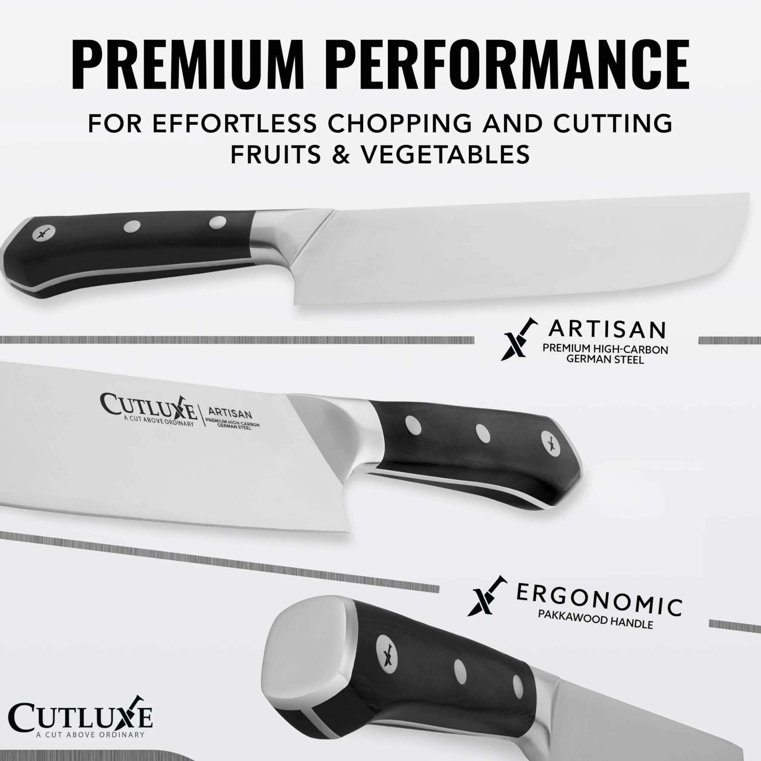 Cutluxe Couteau Nakiri - Couteau Japonais 18 cm, Couteau de cuisine professionnel pour hacher, découper et trancher - Tranchant rasoir & soie complète - Design ergonomique du manche - Série Artisan