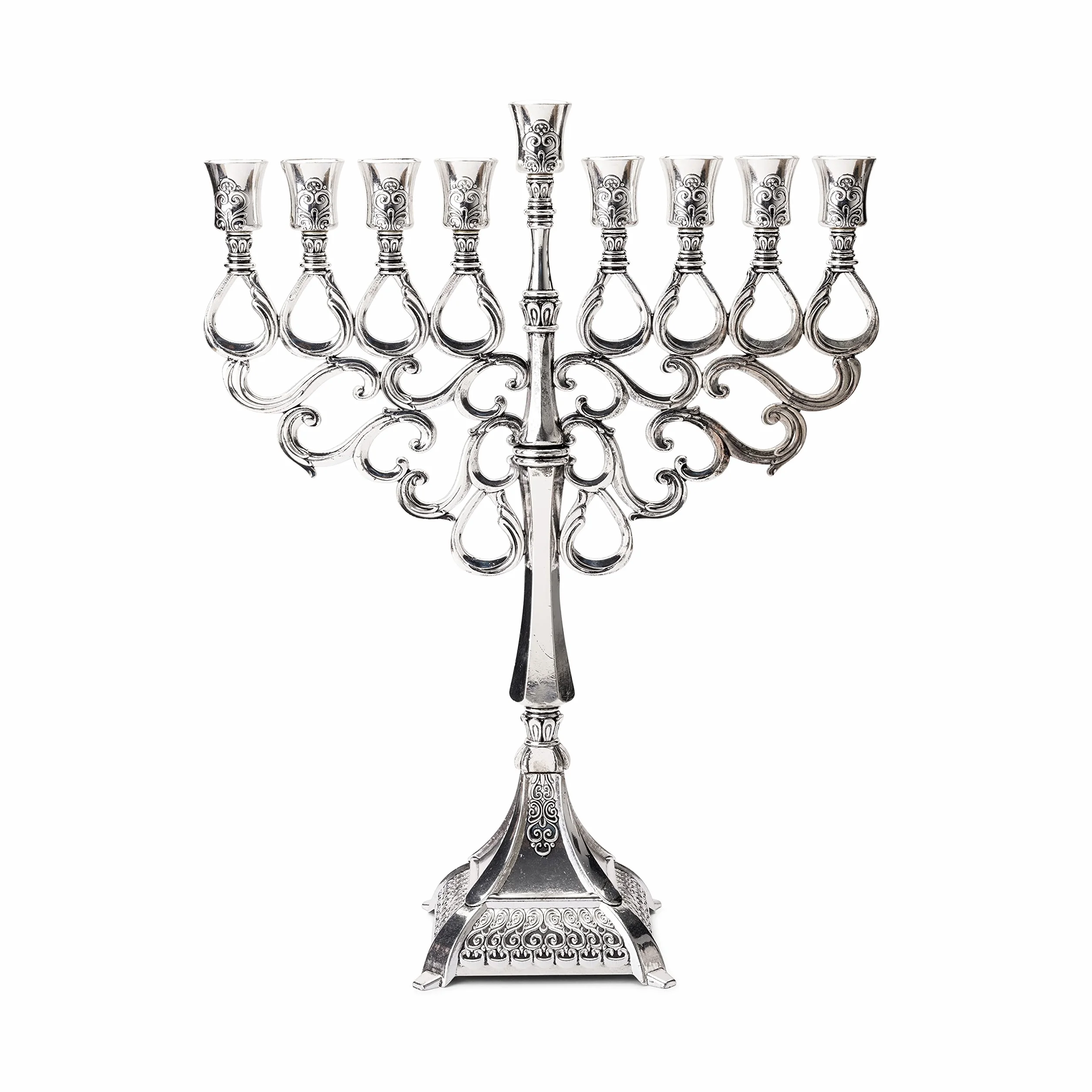 Hanukiah Judaica Bougeoir argenté 9 branches Israël Holyland Menorah Lampe