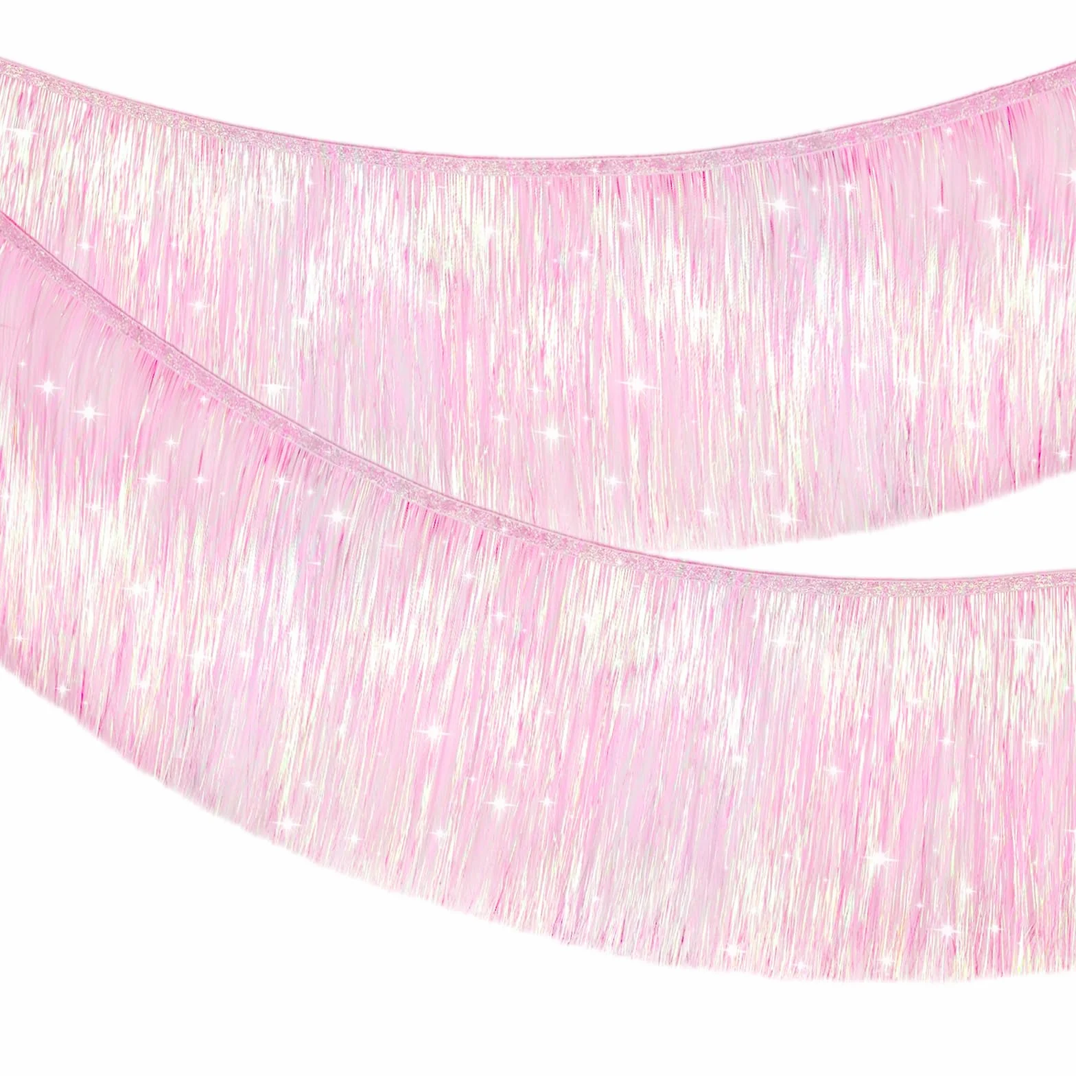 Guirlande à Franges Métallique Rose 20x200cm – Rideau Tinsel Brillant pour Décoration Fête