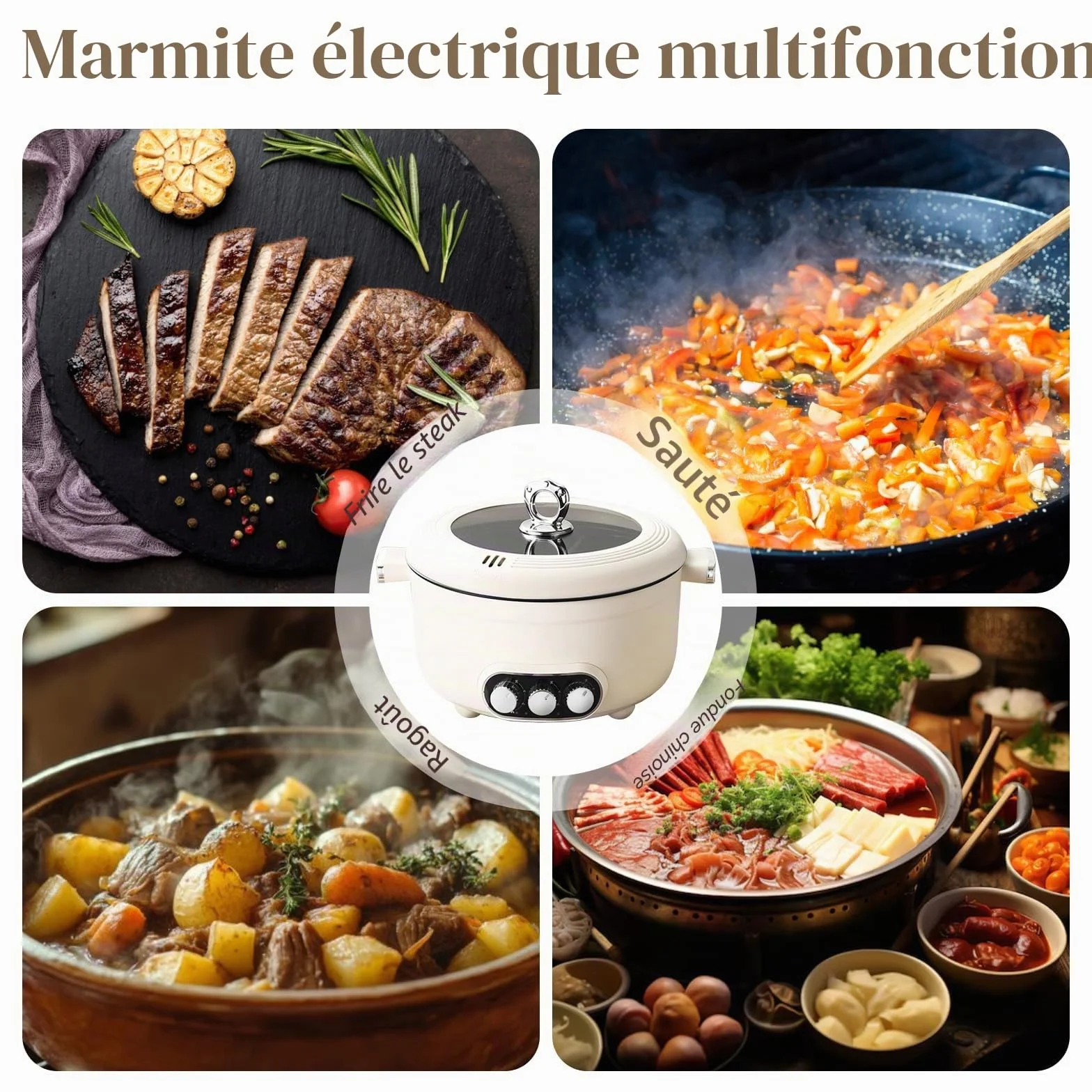 Hot Pot électrique, 5.3L Casserole Électrique, 1000W Poêle Multifonctionnelle Antiadhésive avec Chauffage Rapide & 3 Compartiments, Marmite Portable Électrique pour Frire Ramen Fondue Soupe