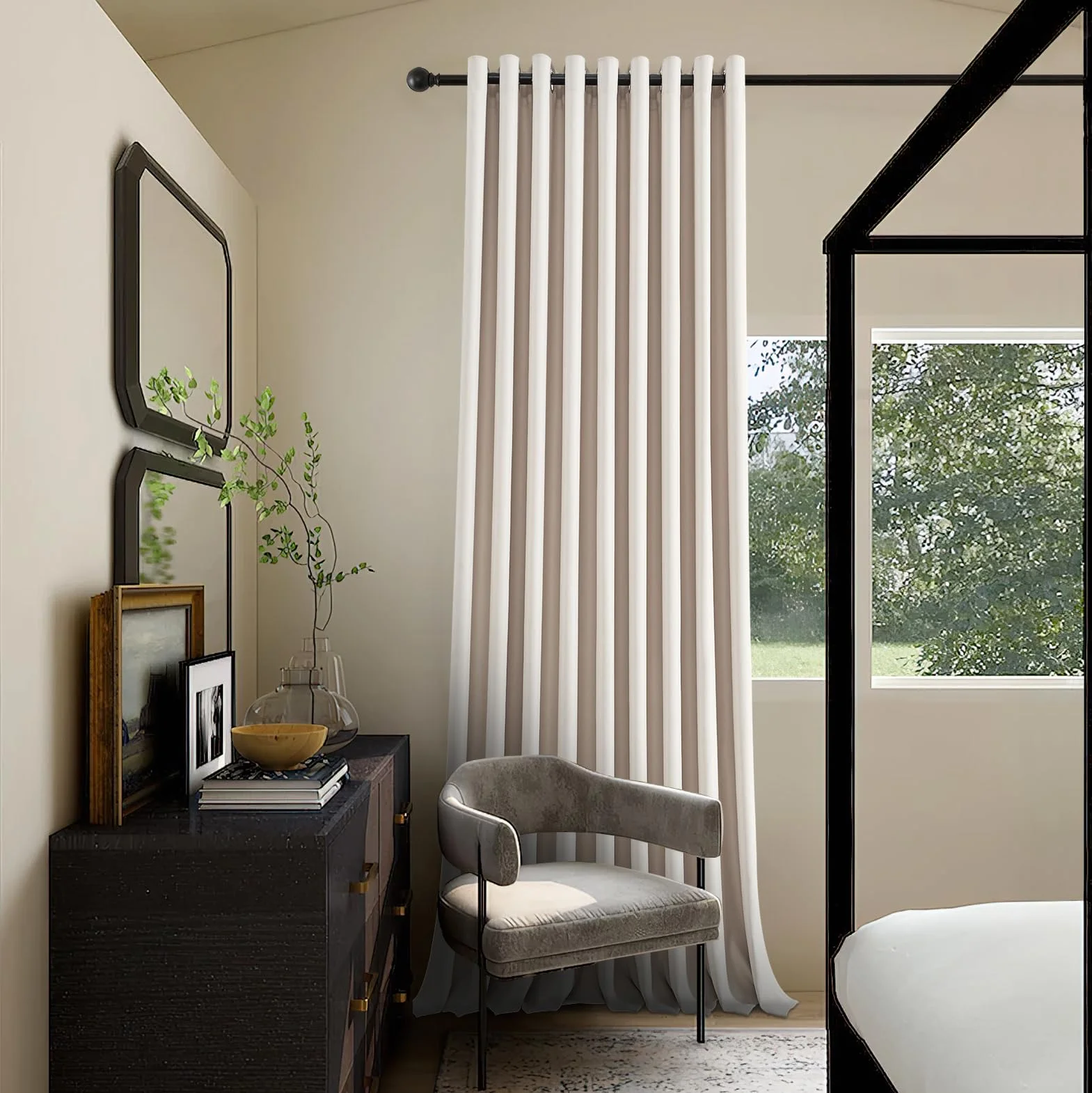 Rideau Occultant Thermique Isolant 140x240 cm Beige à Oeillets pour Porte Fenetre Dressing Salon, 1 Pièce