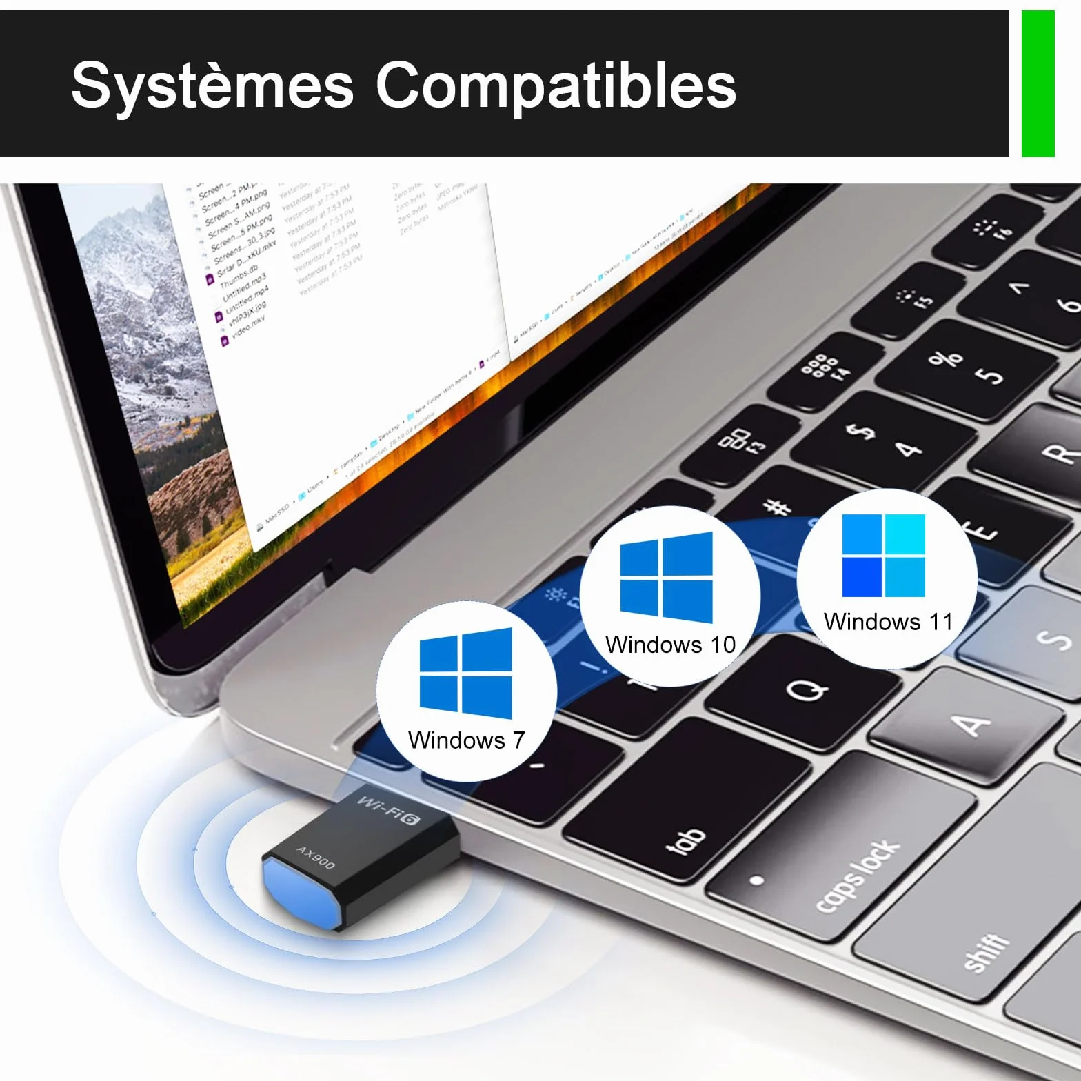 Clé WiFi 6 AX900 Mbps Double Bande 5,8Ghz/2,4Ghz Adaptateur USB WiFi pour Windows 11/10